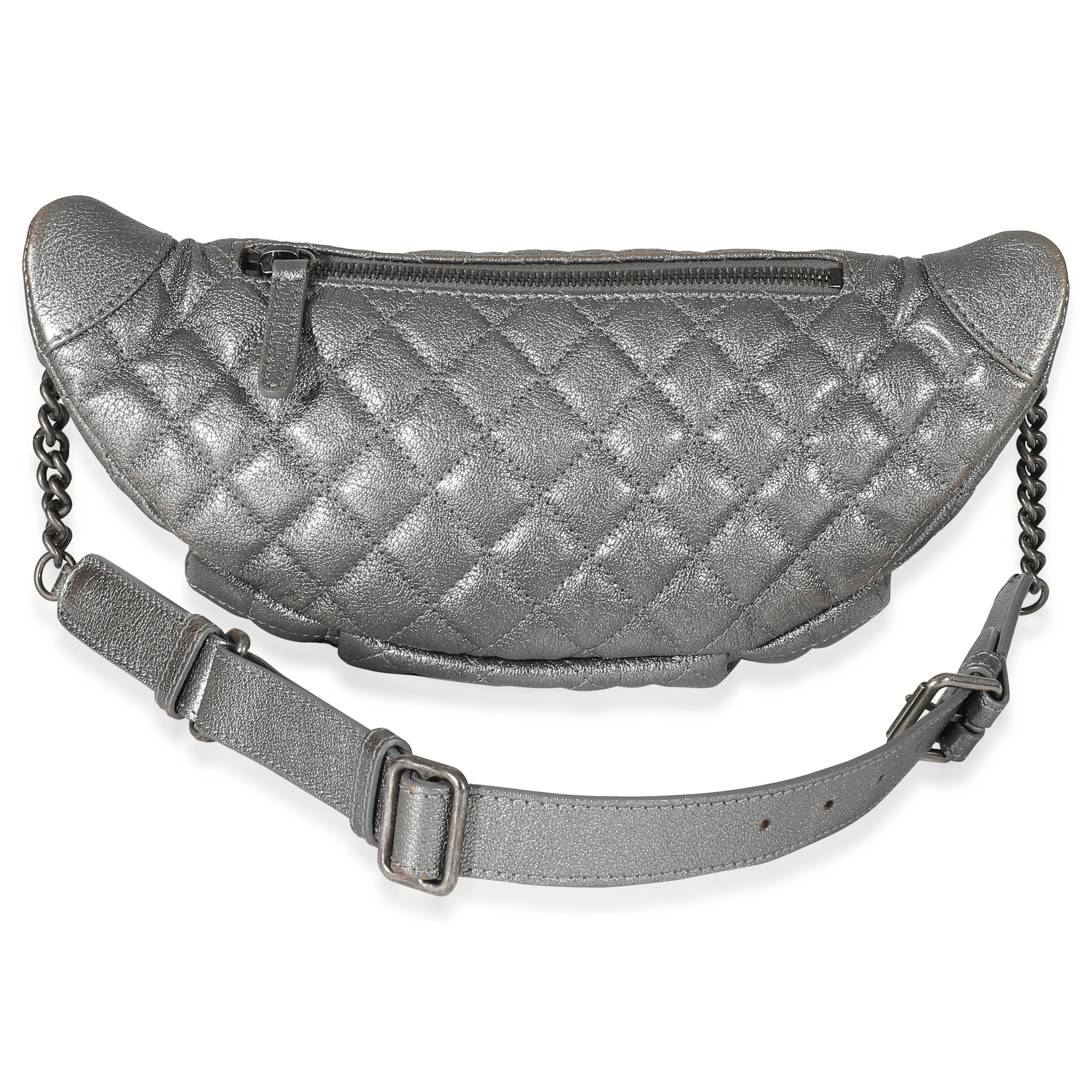 Chanel Silver Metallic Calfskin Banane Waist Bag - Image 3