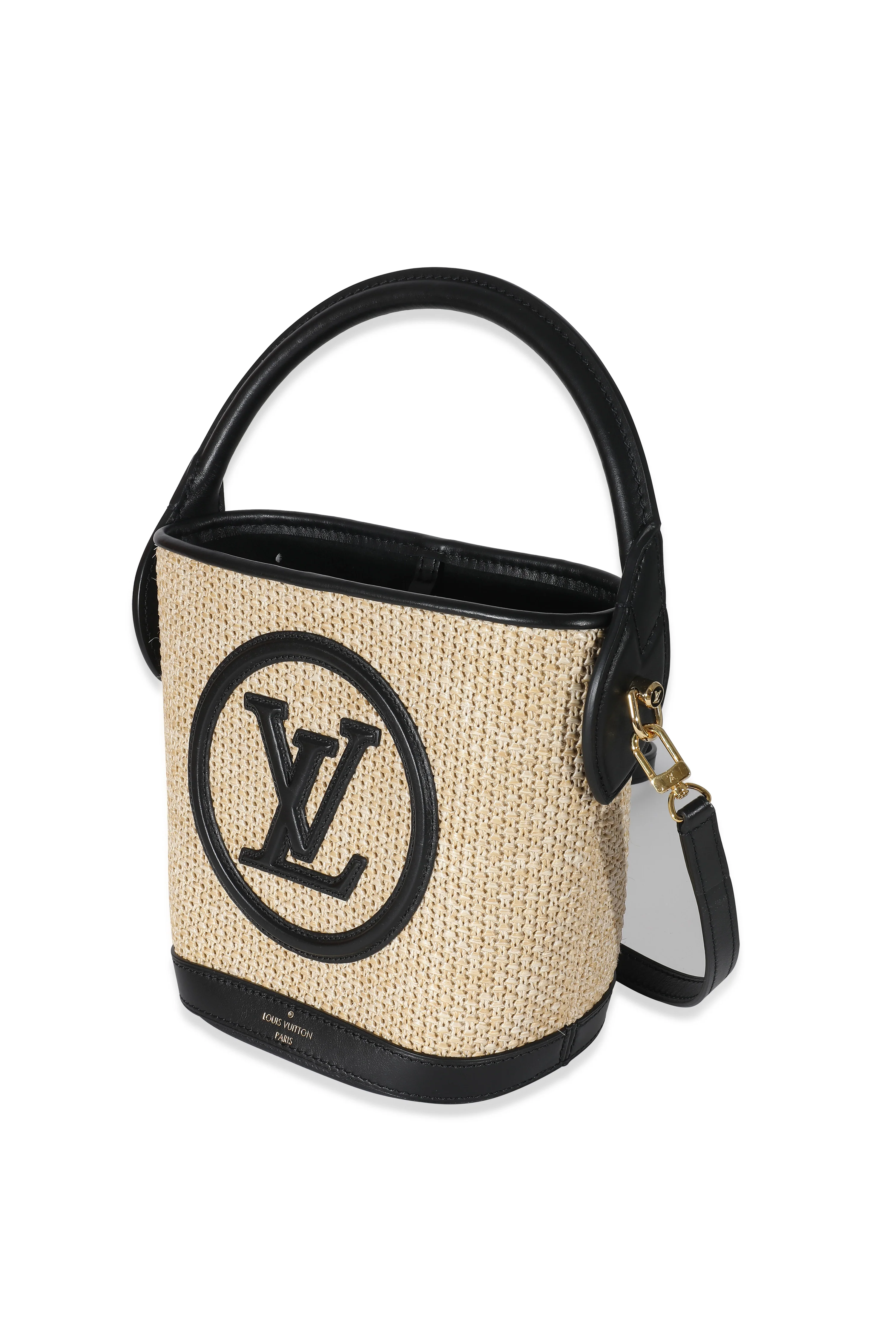 Louis Vuitton Black Beige Raffia Petit Bucket Bag - Image 2