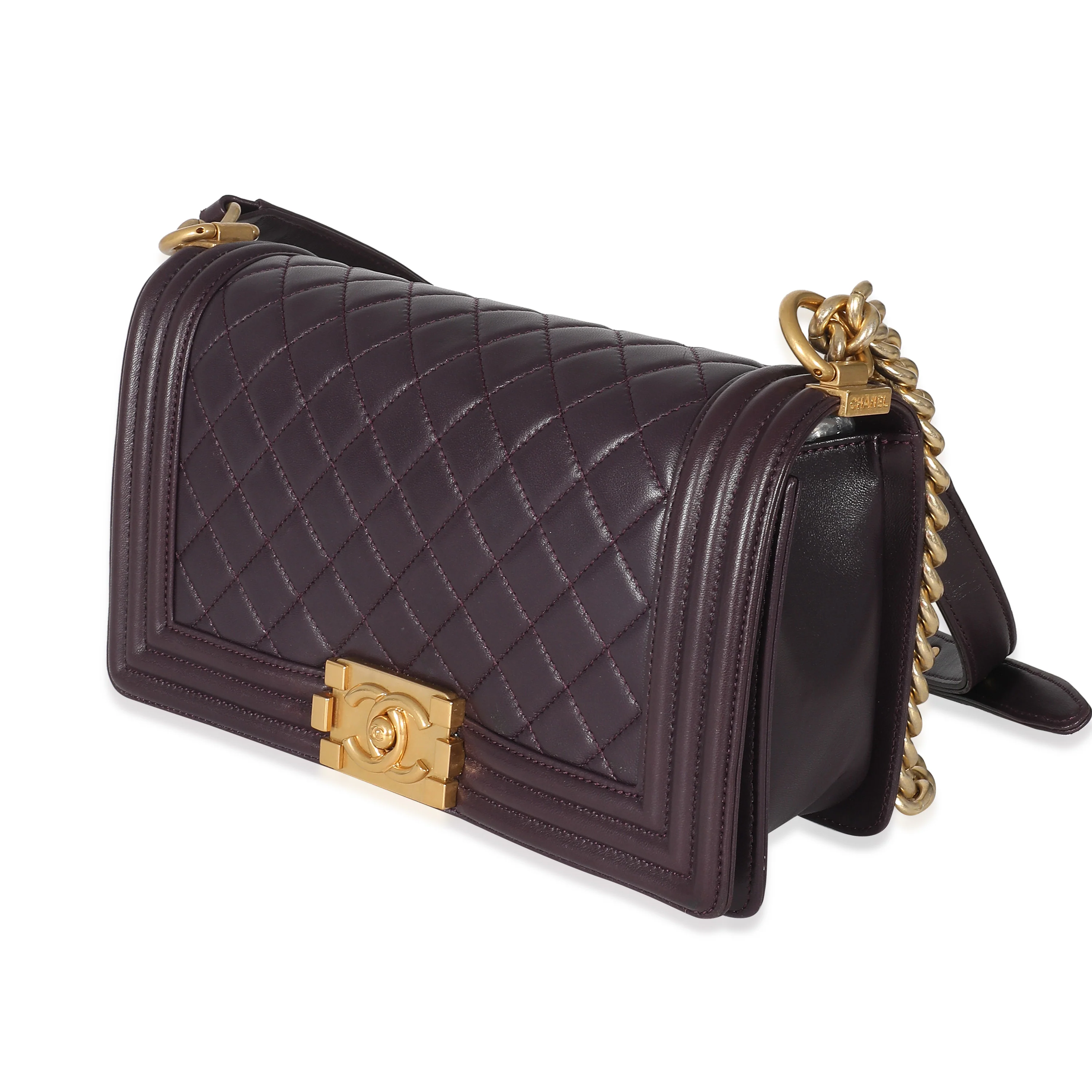 Chanel Dark Purple Quilted Lambskin Medium Boy Bag - Image 2