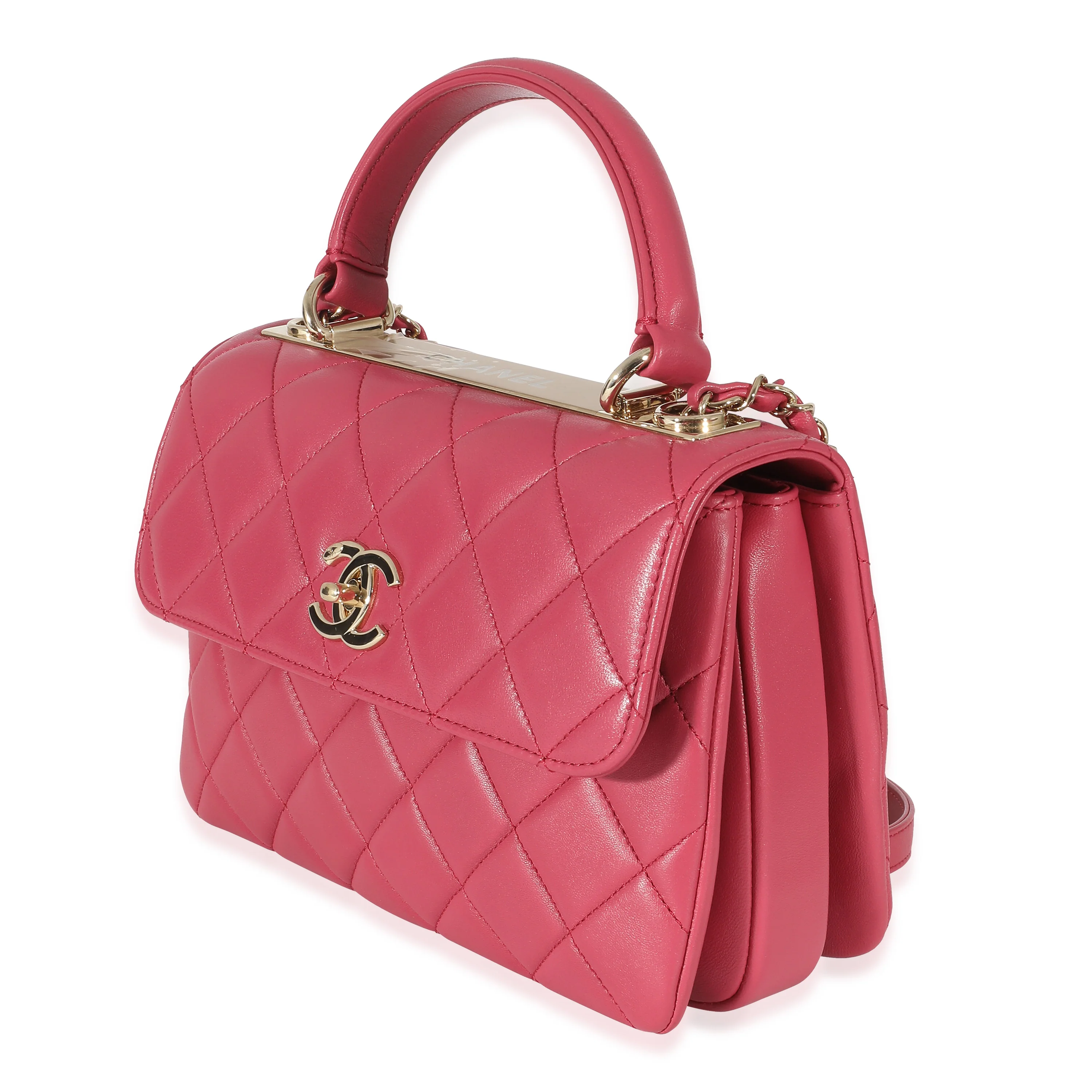 Chanel Dark Pink Quilted Lambskin Small Trendy Dual Top Handle - Image 2