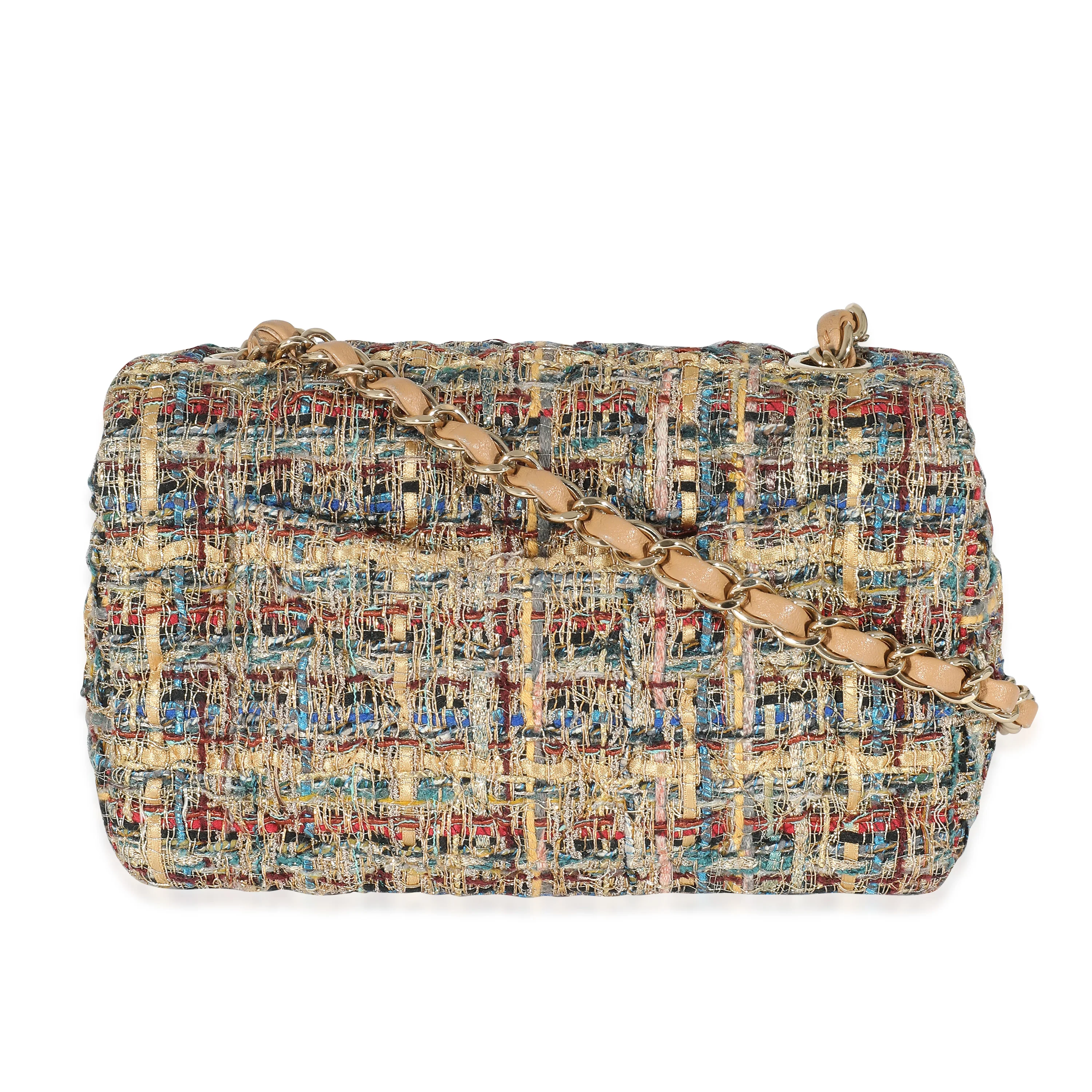 Chanel 19A Gold Metallic Blue Tweed Mini Rectangular Flap Bag - Image 3
