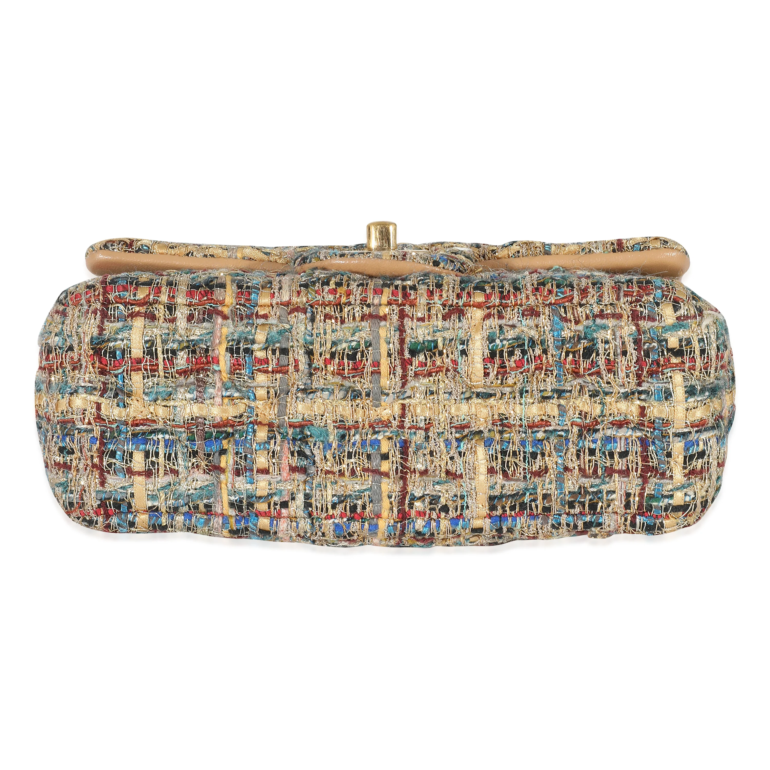 Chanel 19A Gold Metallic Blue Tweed Mini Rectangular Flap Bag - Image 4