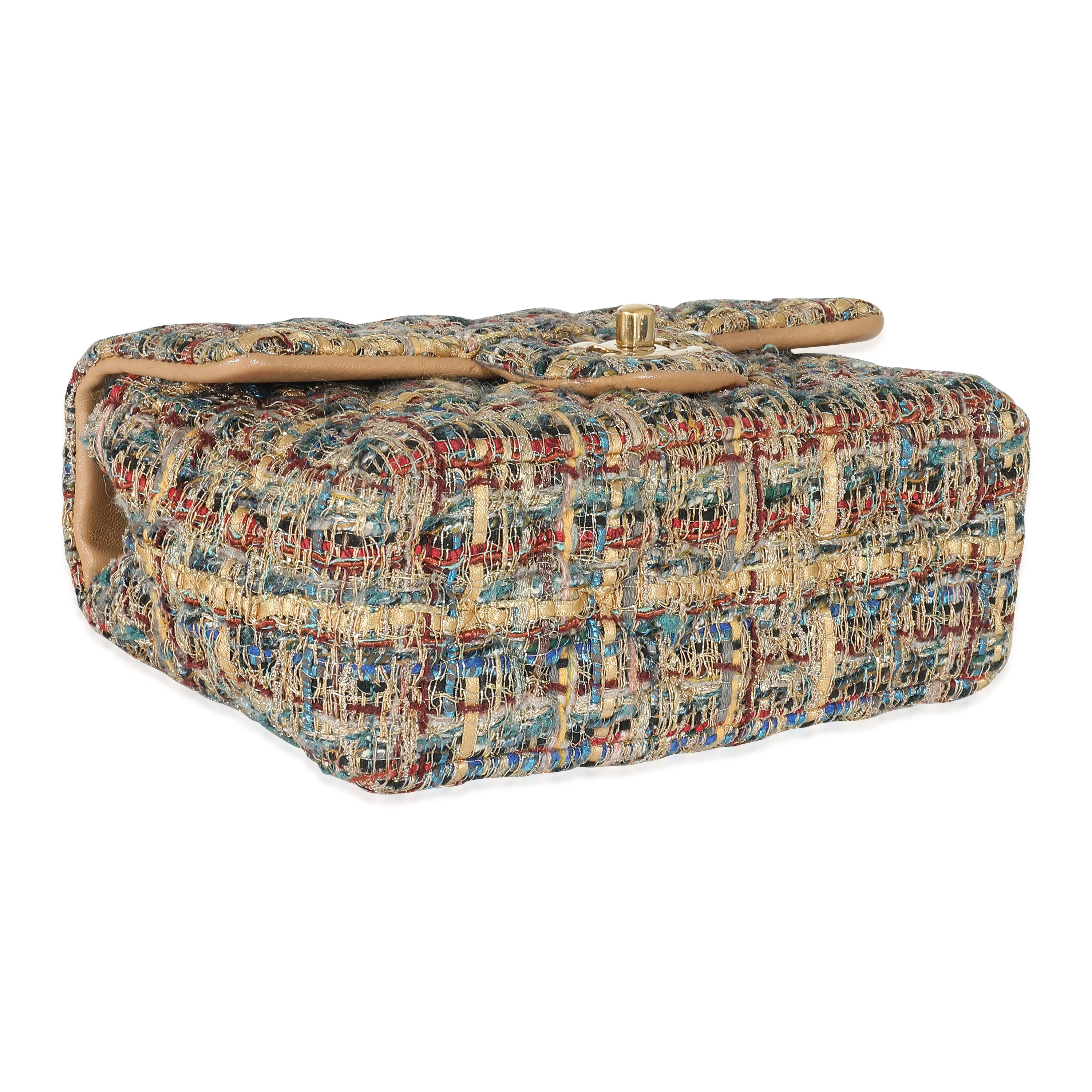 Chanel 19A Gold Metallic Blue Tweed Mini Rectangular Flap Bag - Image 5