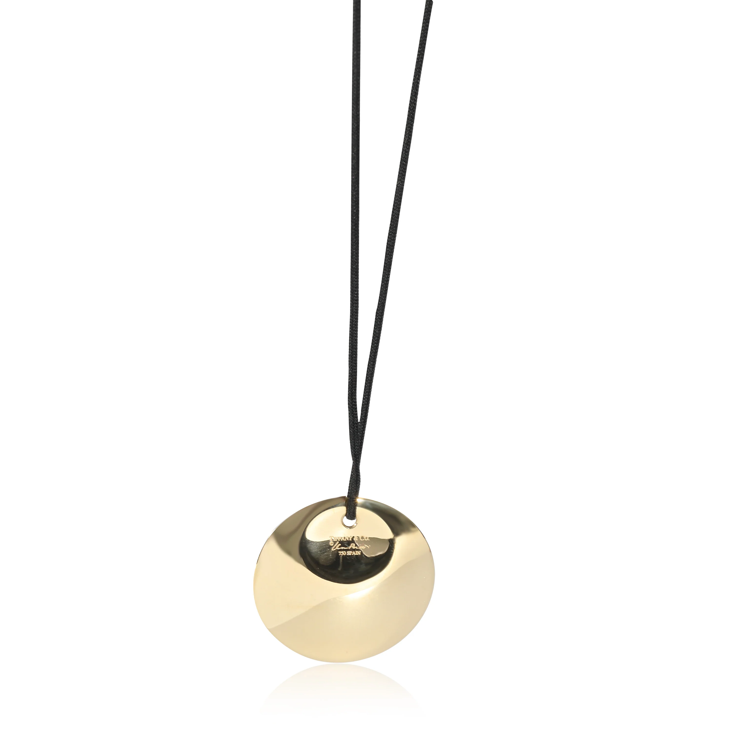 Tiffany & Co. Elsa Peretti Round Pendant in 18K Yellow Gold on a Black Silk Cord - Image 3