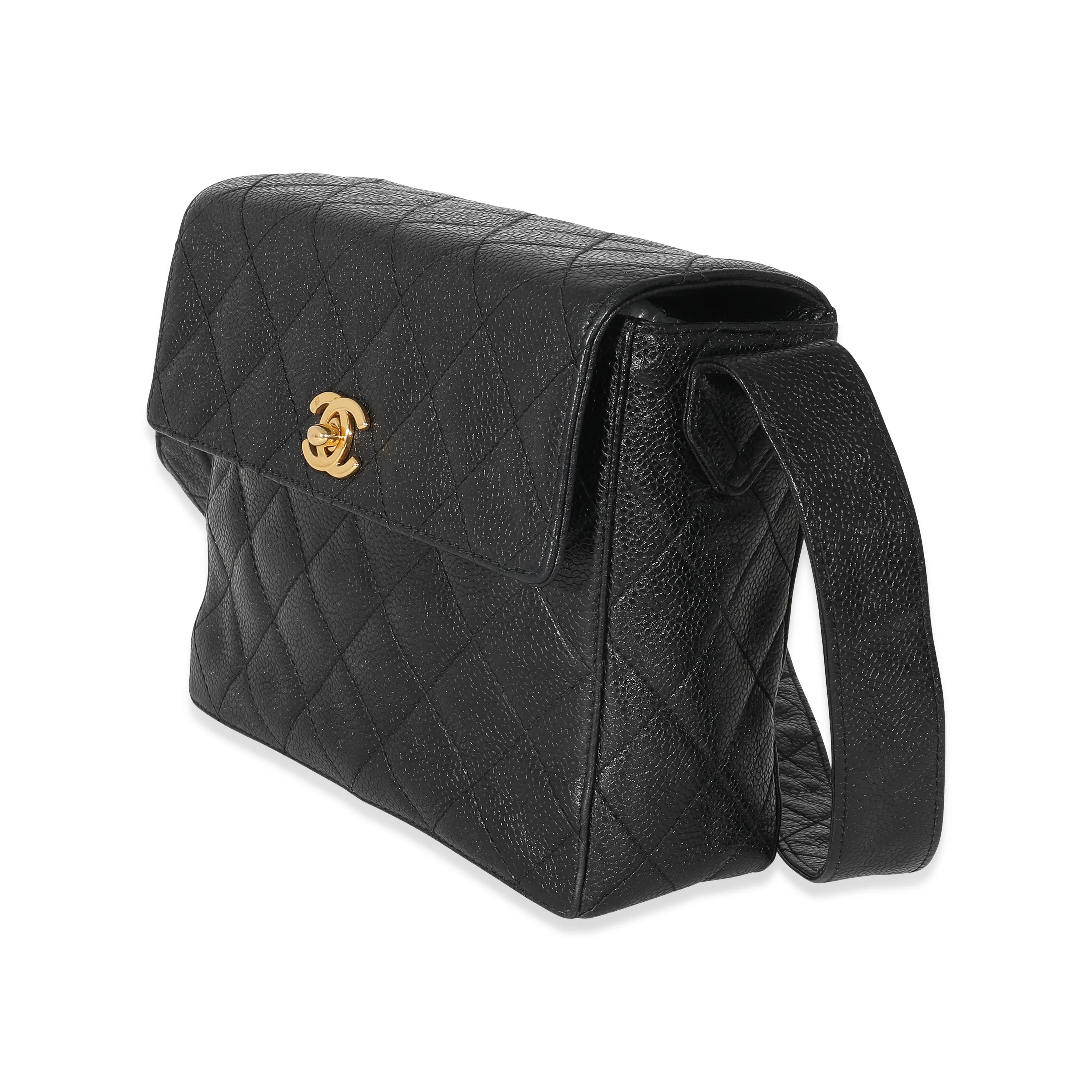 Chanel Vintage Black Quilted Caviar Square Messenger Flap - Image 2
