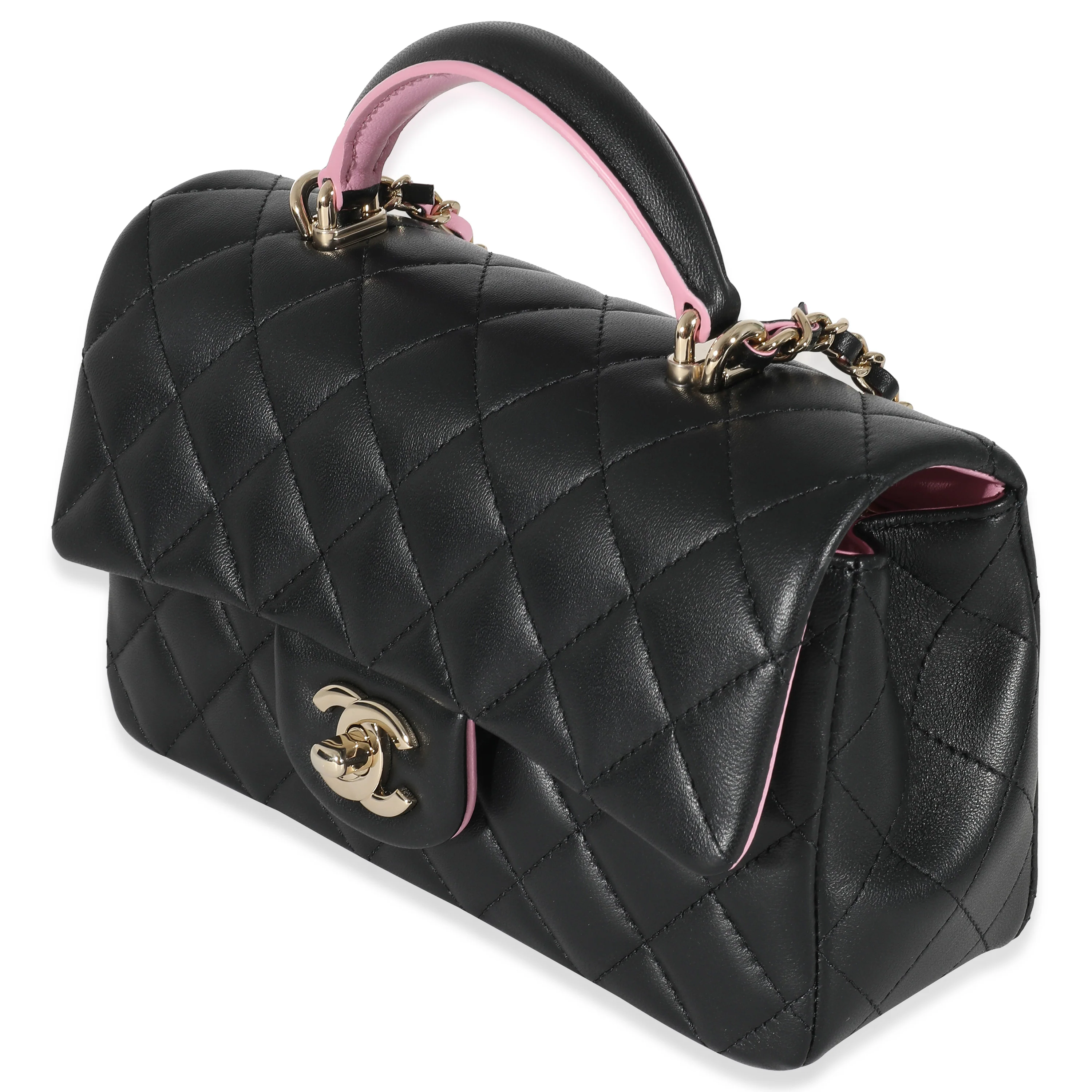 Chanel Bi-Color Quilted Lambskin Mini Top Handle Rectangular Flap - Image 2