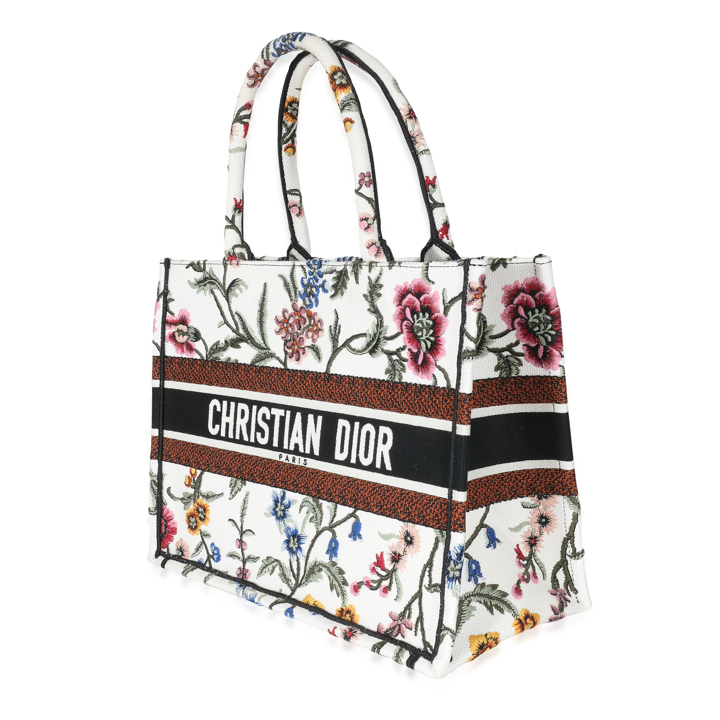 Christian Dior White Dior Petites Fleurs Embroidery Medium Dior Book Tote - Image 2