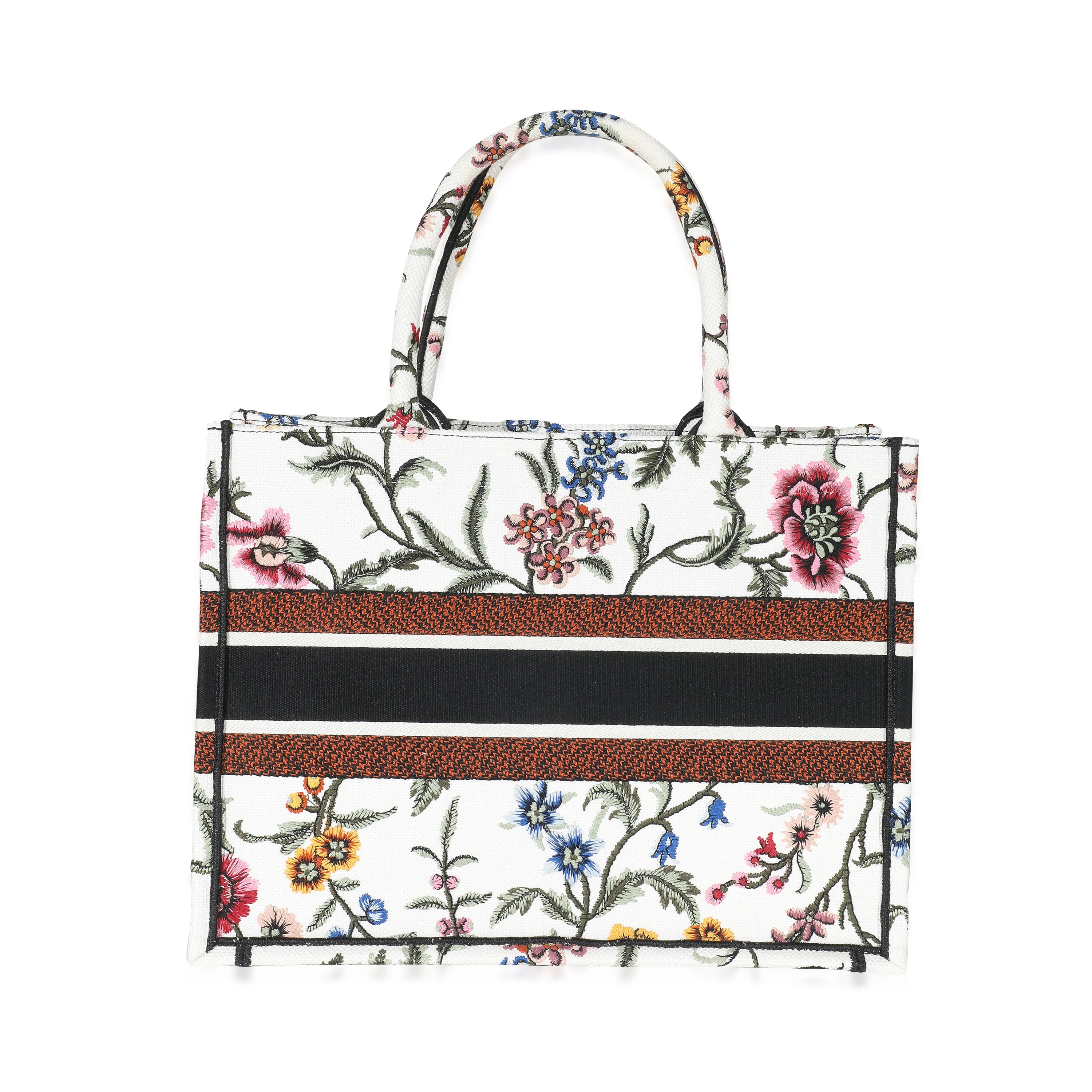Christian Dior White Dior Petites Fleurs Embroidery Medium Dior Book Tote - Image 3