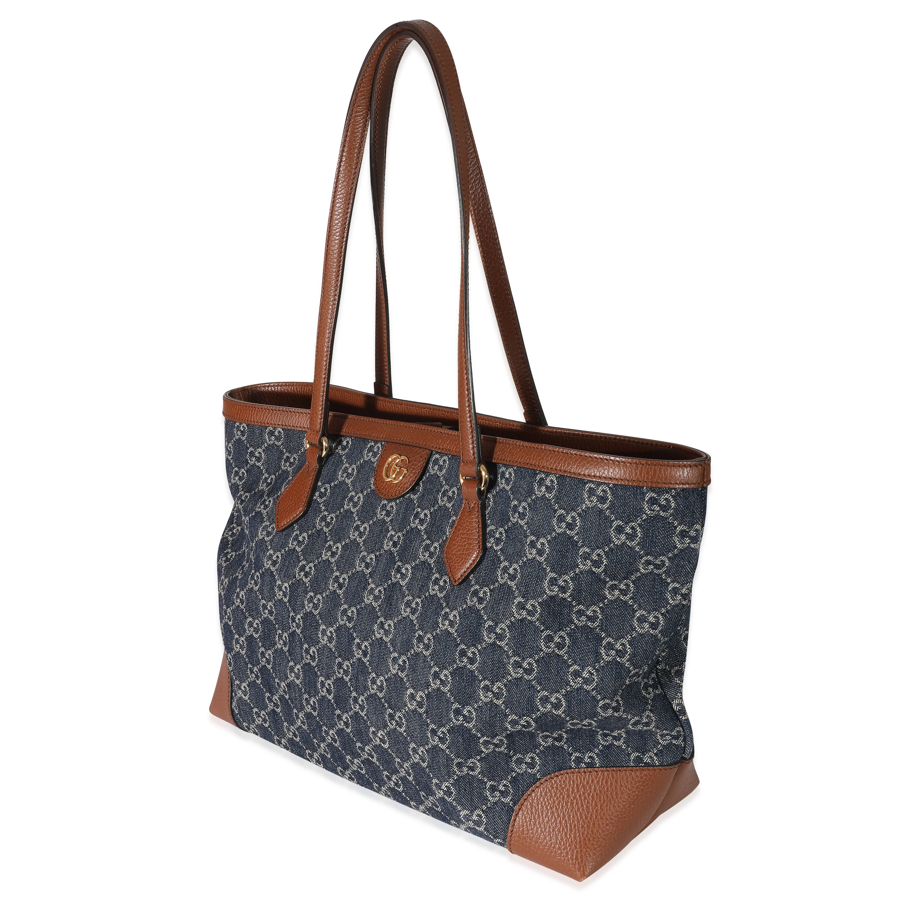 Gucci Blue GG Monogram Denim Medium Ophidia Shopping Tote - Image 2
