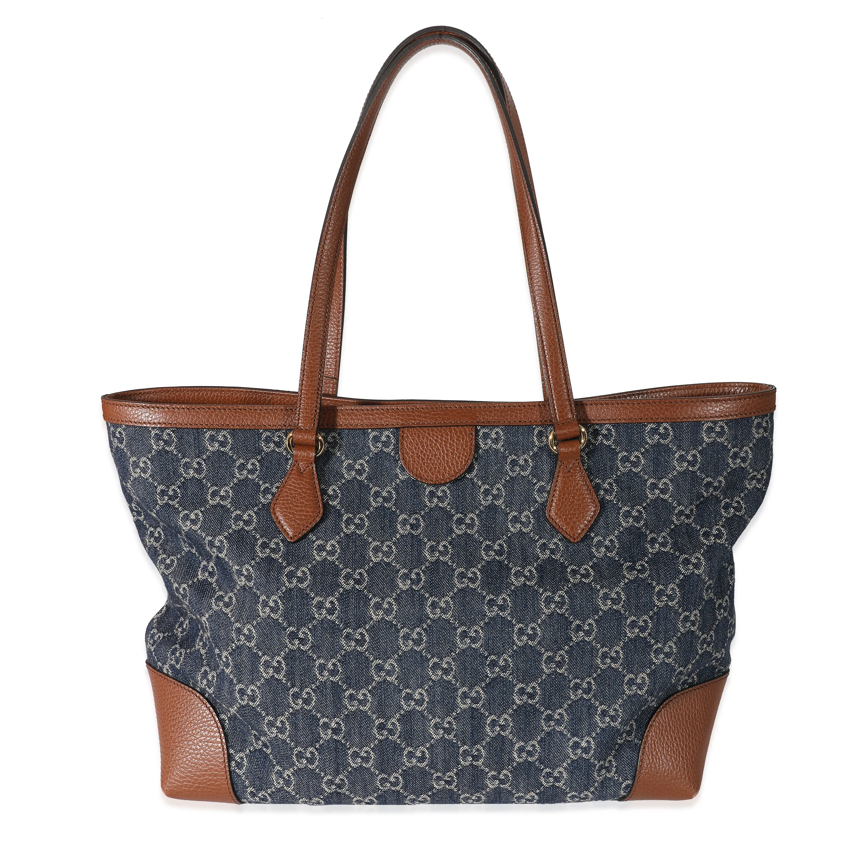 Gucci Blue GG Monogram Denim Medium Ophidia Shopping Tote - Image 3