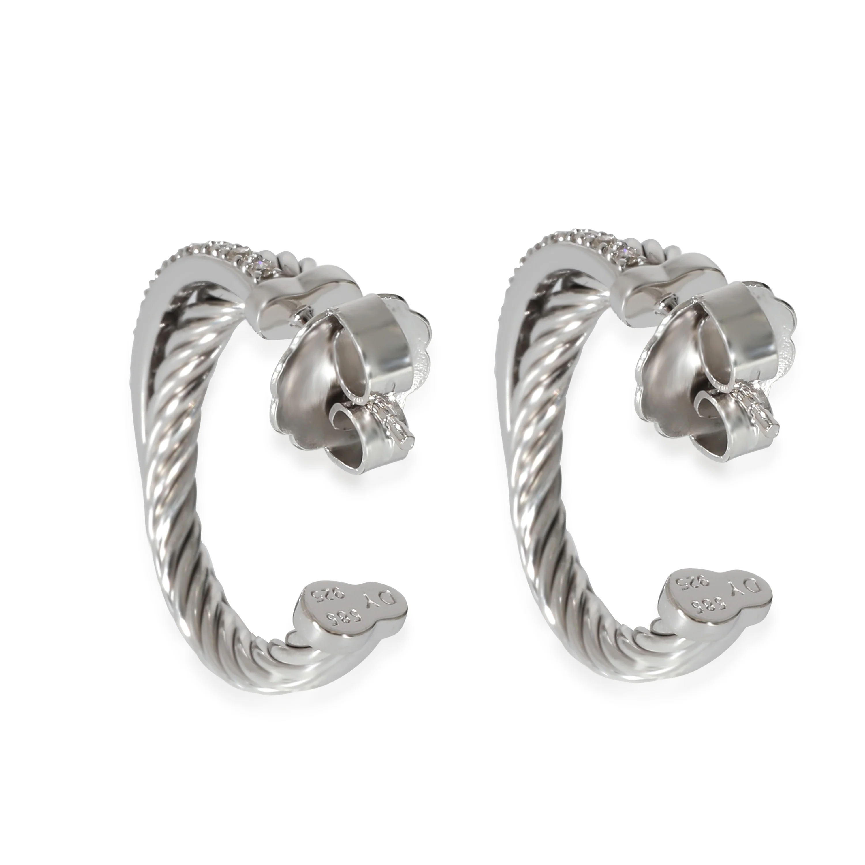David Yurman Crossover Hoop Earrings in 18k White Gold/Sterling Silver 0.3 CTW - Image 3