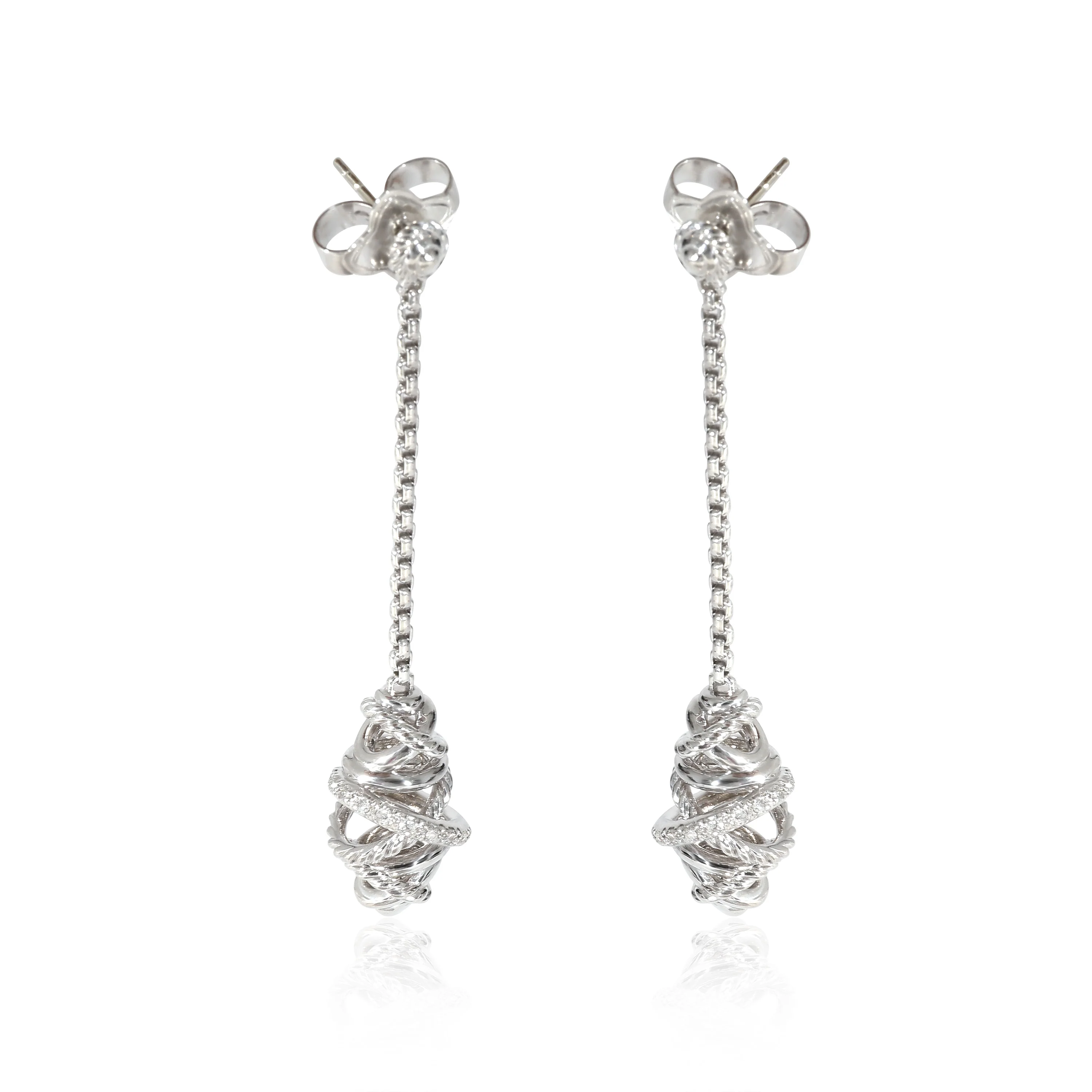 Crossover Diamond Chain Drop Earrings in Sterling Silver 0.22 CTW