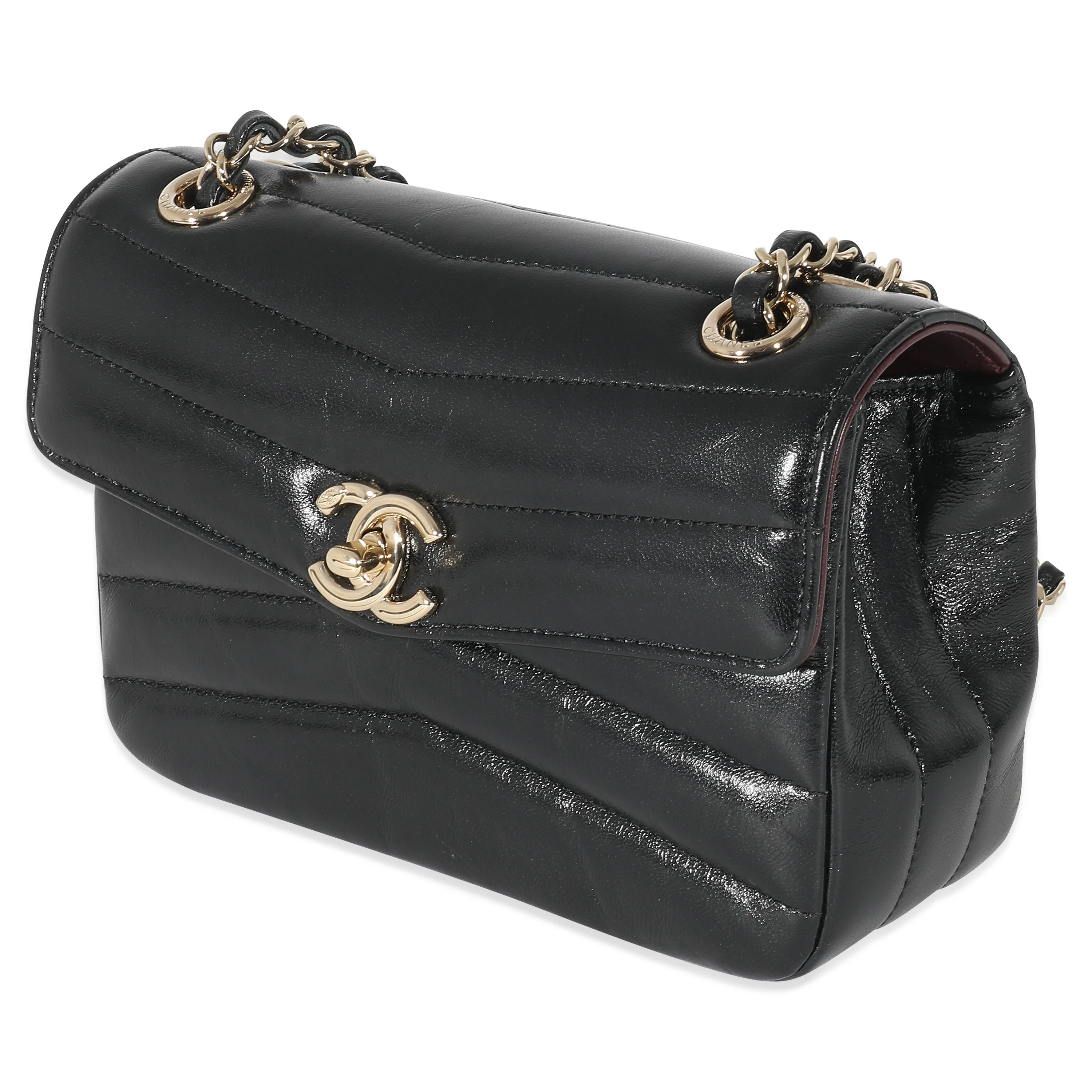 Chanel 19B Black Shiny Chevron Lambskin Small Miroir Flap - Image 2