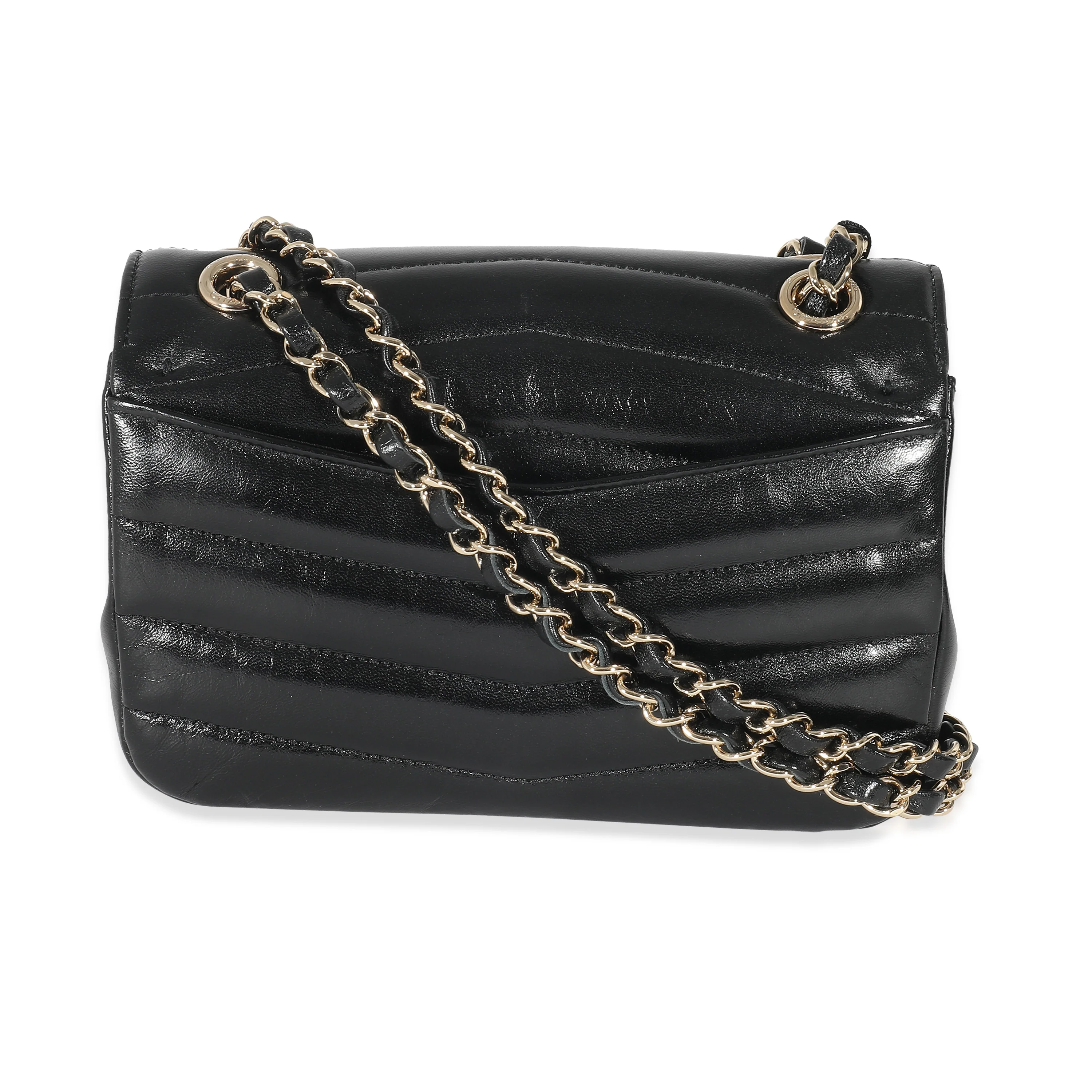 Chanel 19B Black Shiny Chevron Lambskin Small Miroir Flap - Image 3