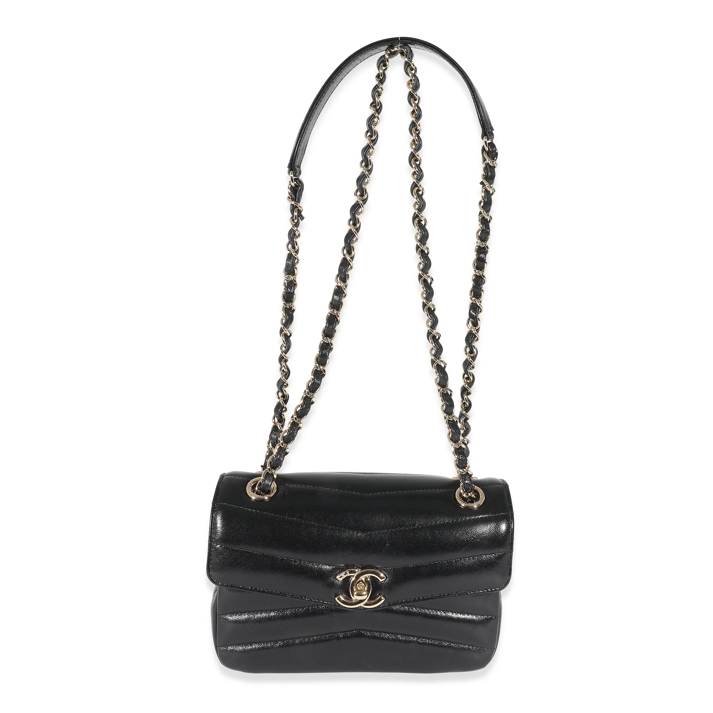 Chanel 19B Black Shiny Chevron Lambskin Small Miroir Flap - Image 4