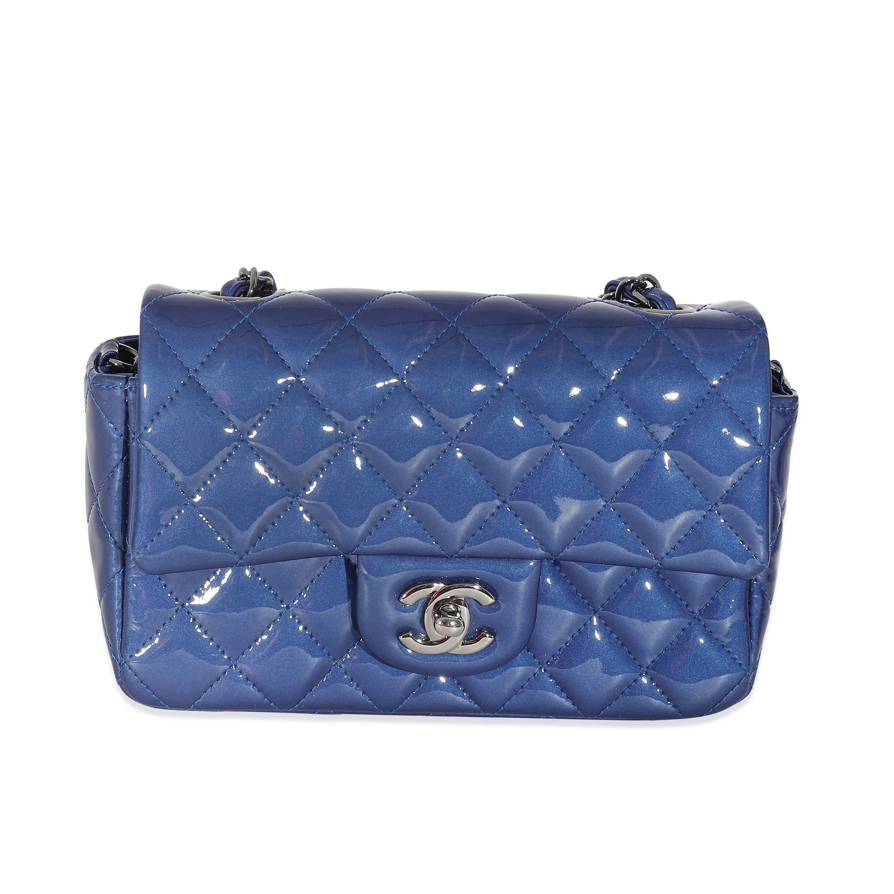 Chanel Blue Patent Mini Rectangular Flap