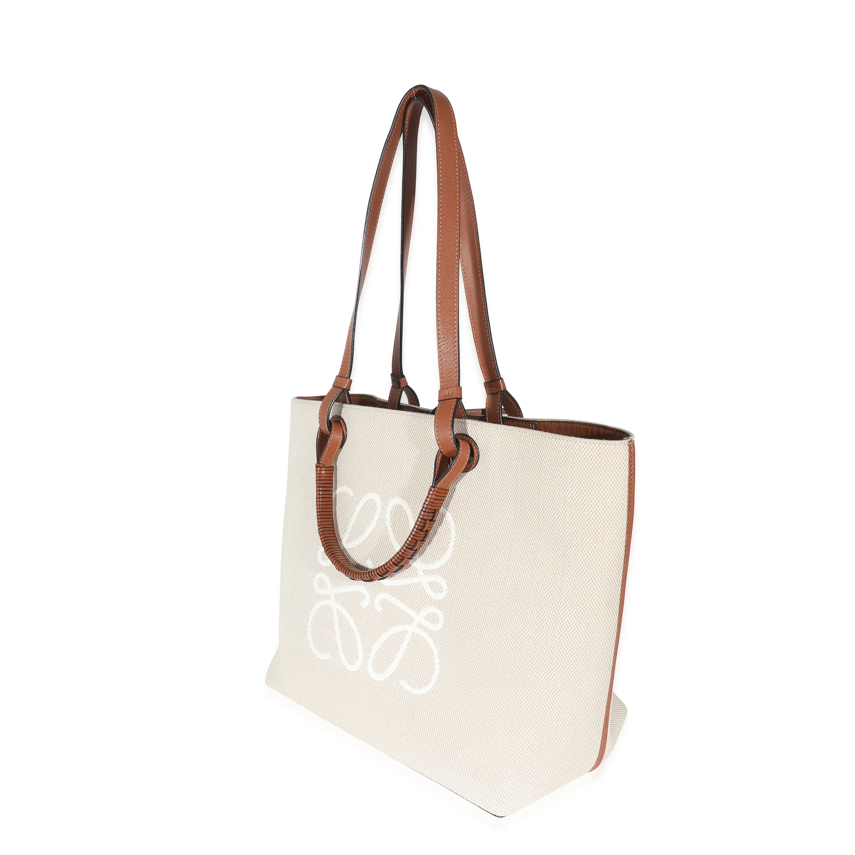 Loewe Tan Calfskin & Ecru Jacquard Medium Anagram Tote - Image 2