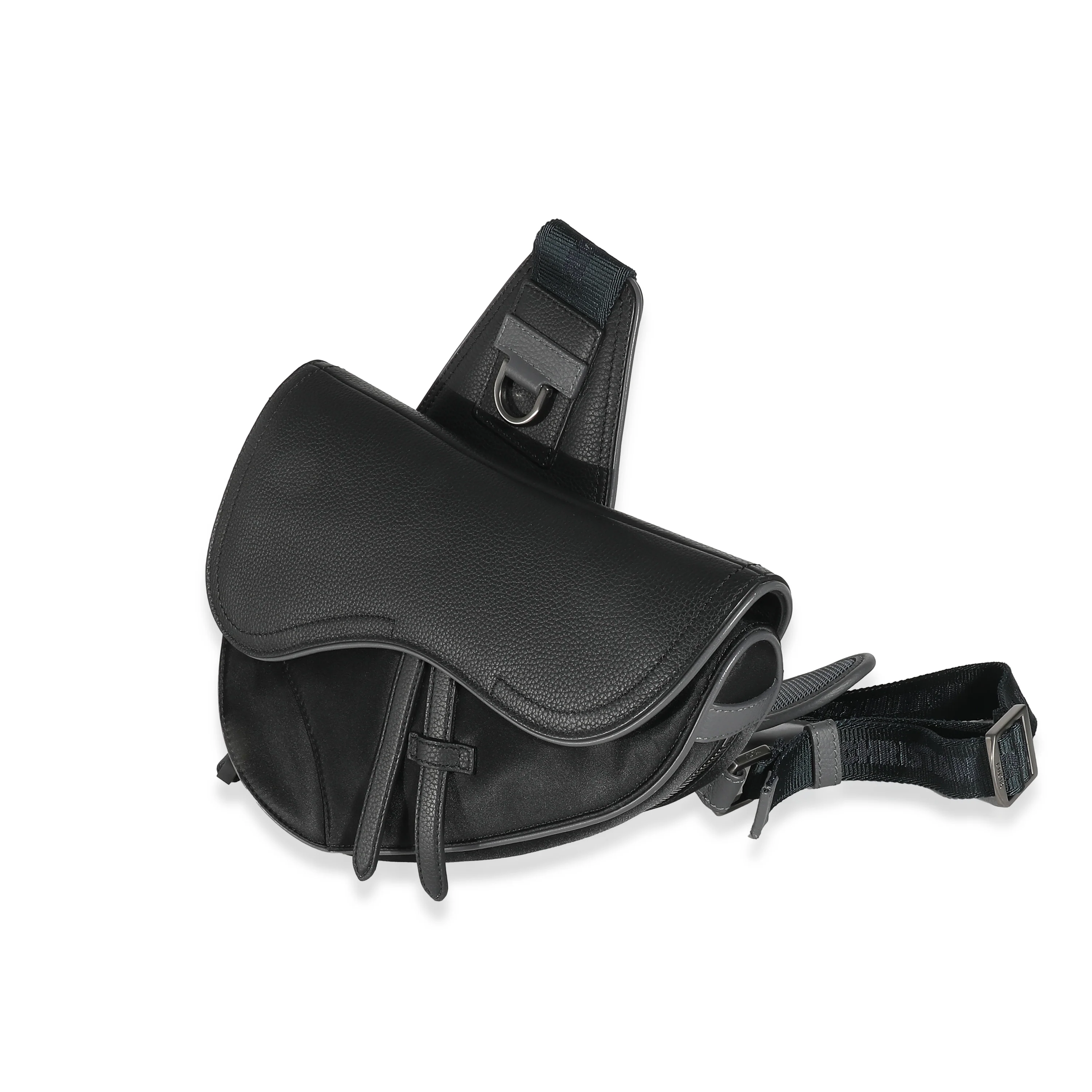 Dior x Sacai Black Grained Calfskin Technical Fabric Saddle - Image 2