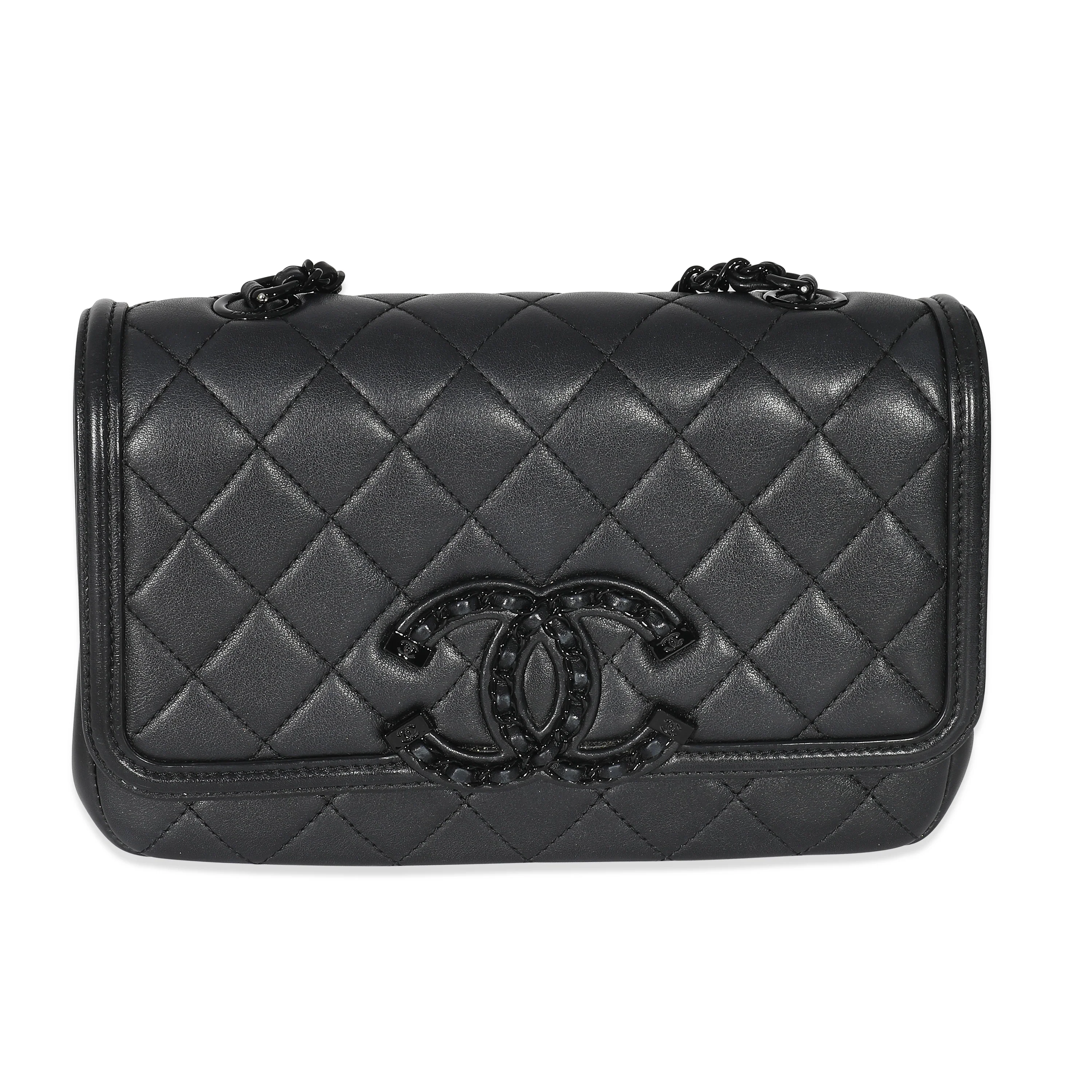 Chanel Black Quilted Lambskin Small CC Chain Filigree Flap Bag