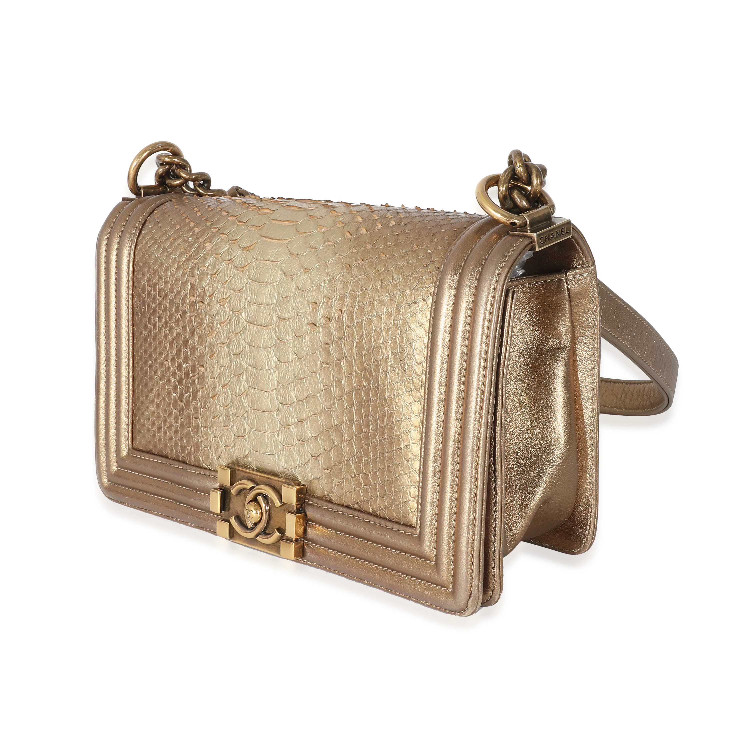 Chanel Gold Metallic Python Old Medium Boy Bag - Image 2