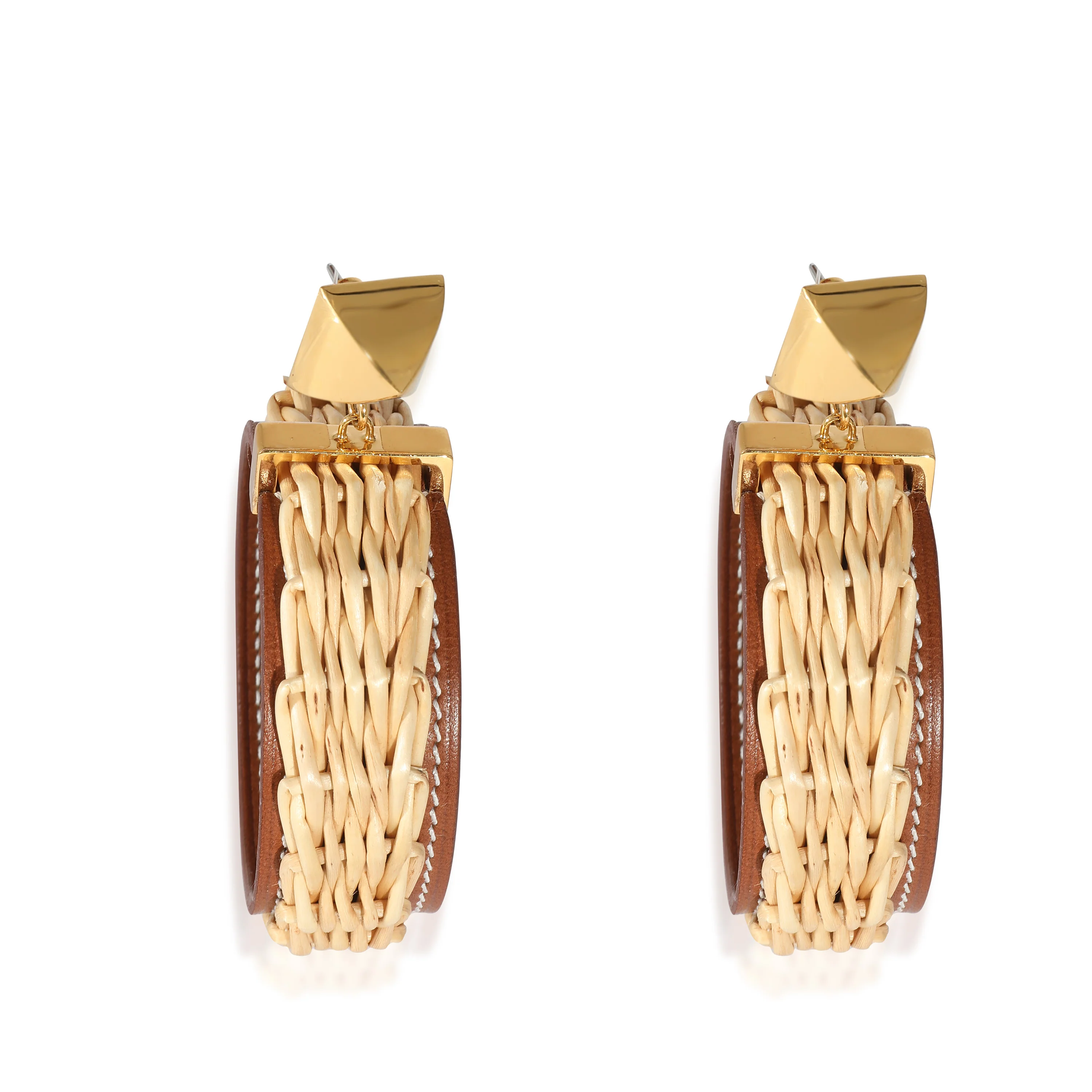 Gold Plated Hermès Medor Picnic Earrings in Swift Calfskin