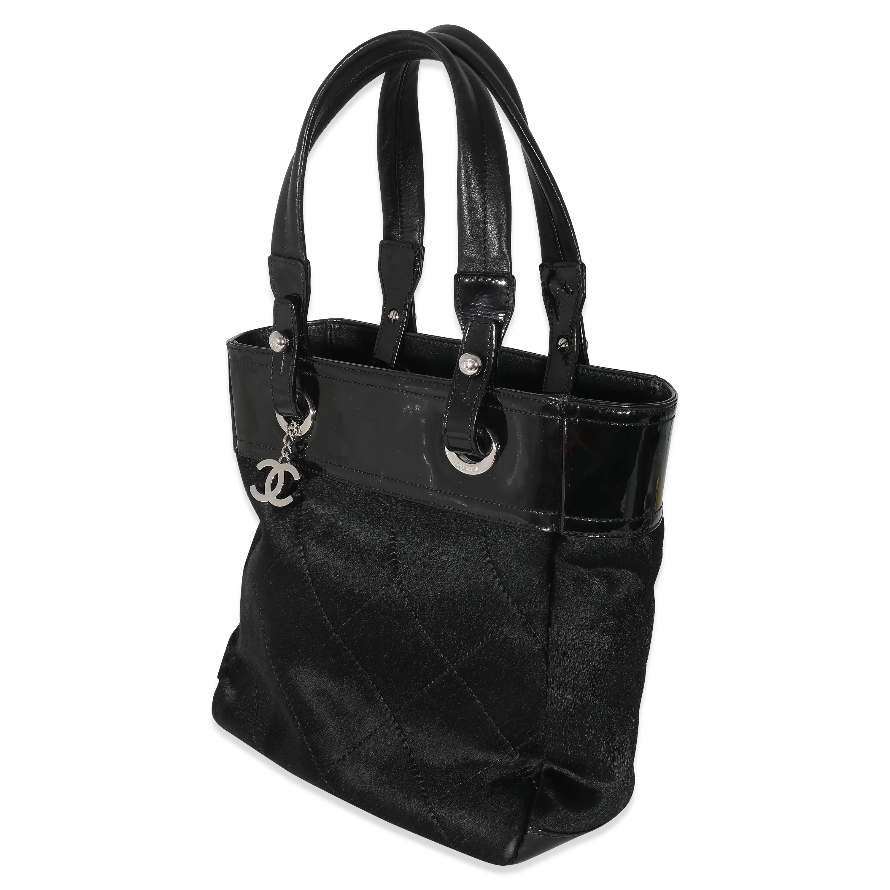 Chanel Black Patent Pony Hair Small Paris Biarritz Tote - Image 2