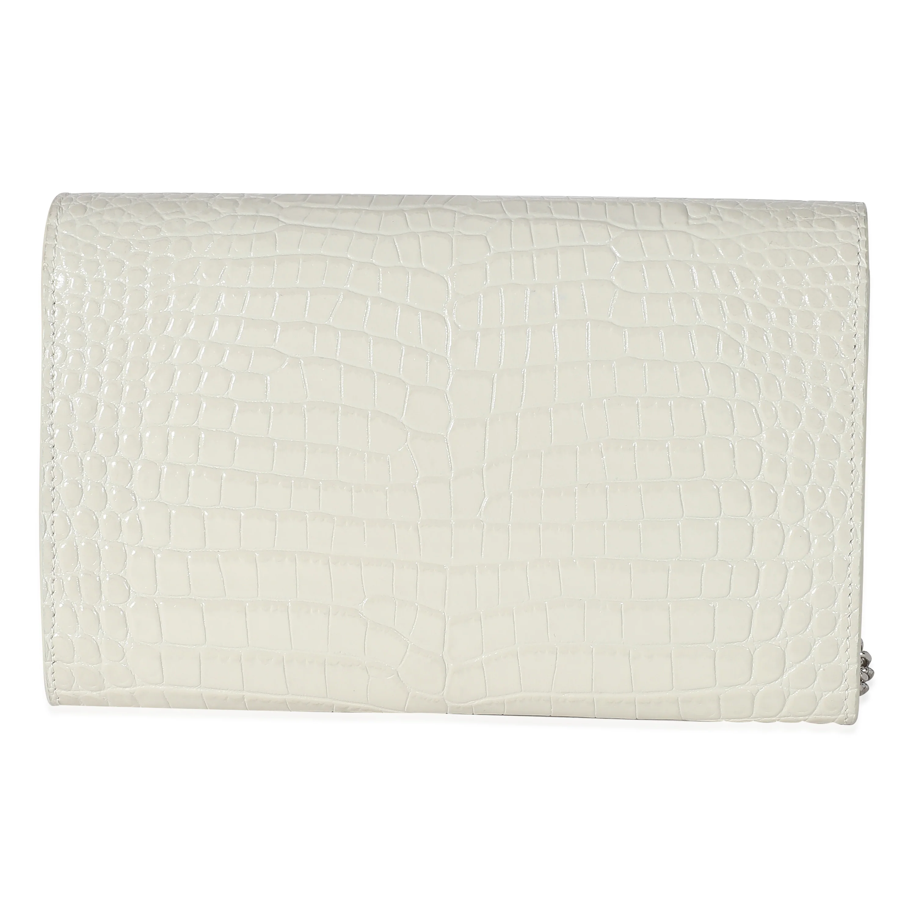 Saint Laurent Blanc Croc Embossed Uptown Chain Wallet - Image 3