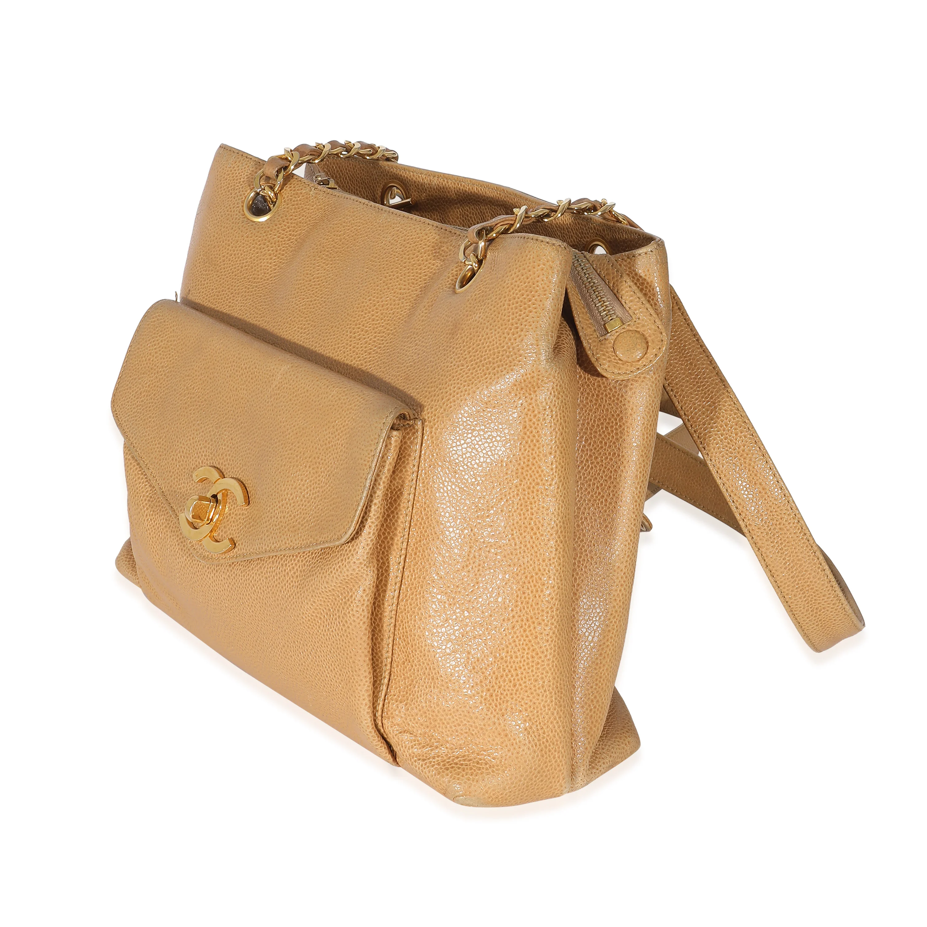 Chanel Vintage Beige Caviar Front Pocket CC Shopper - Image 2