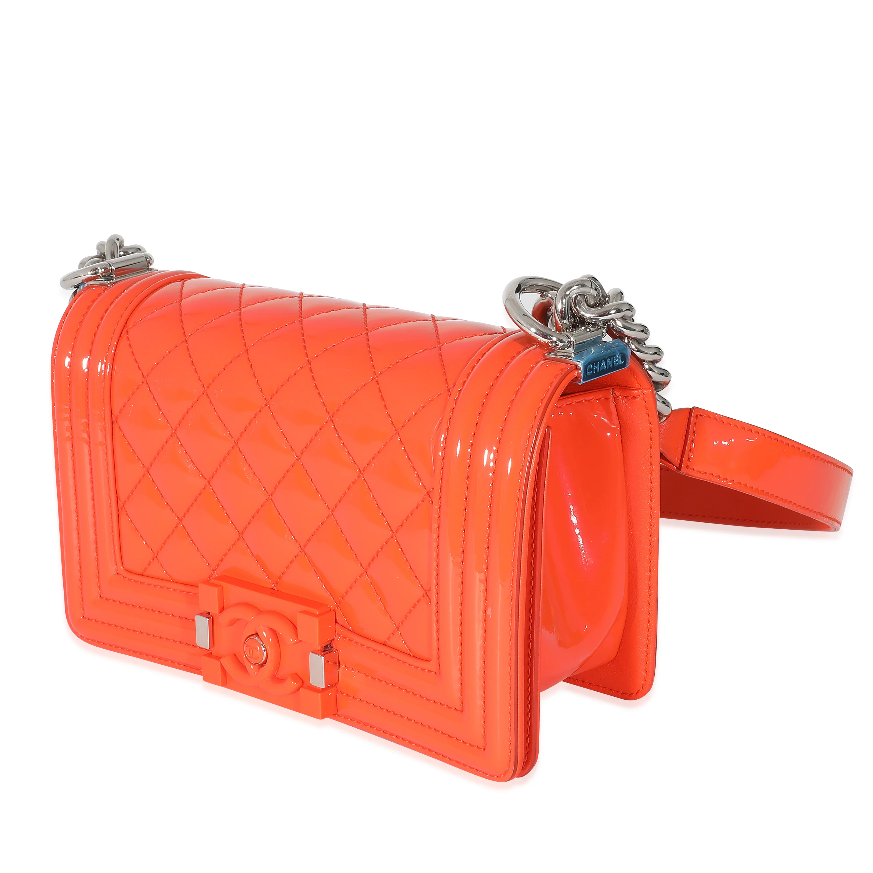 Chanel Orange Quilted Patent Small Plexiglass Boy Bag - Image 2