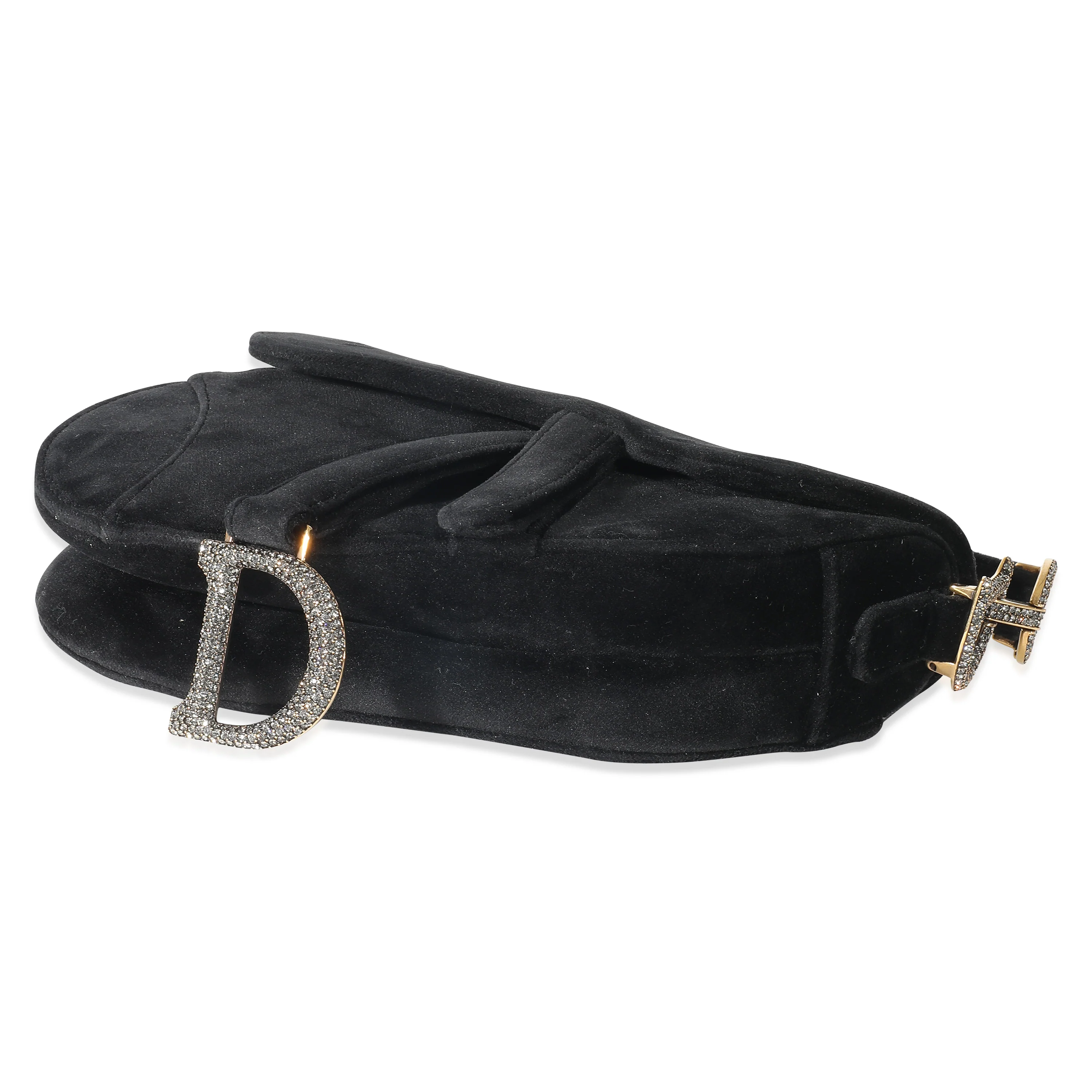 Christian Dior Black Velvet Crystals Mini Saddle Bag - Image 6