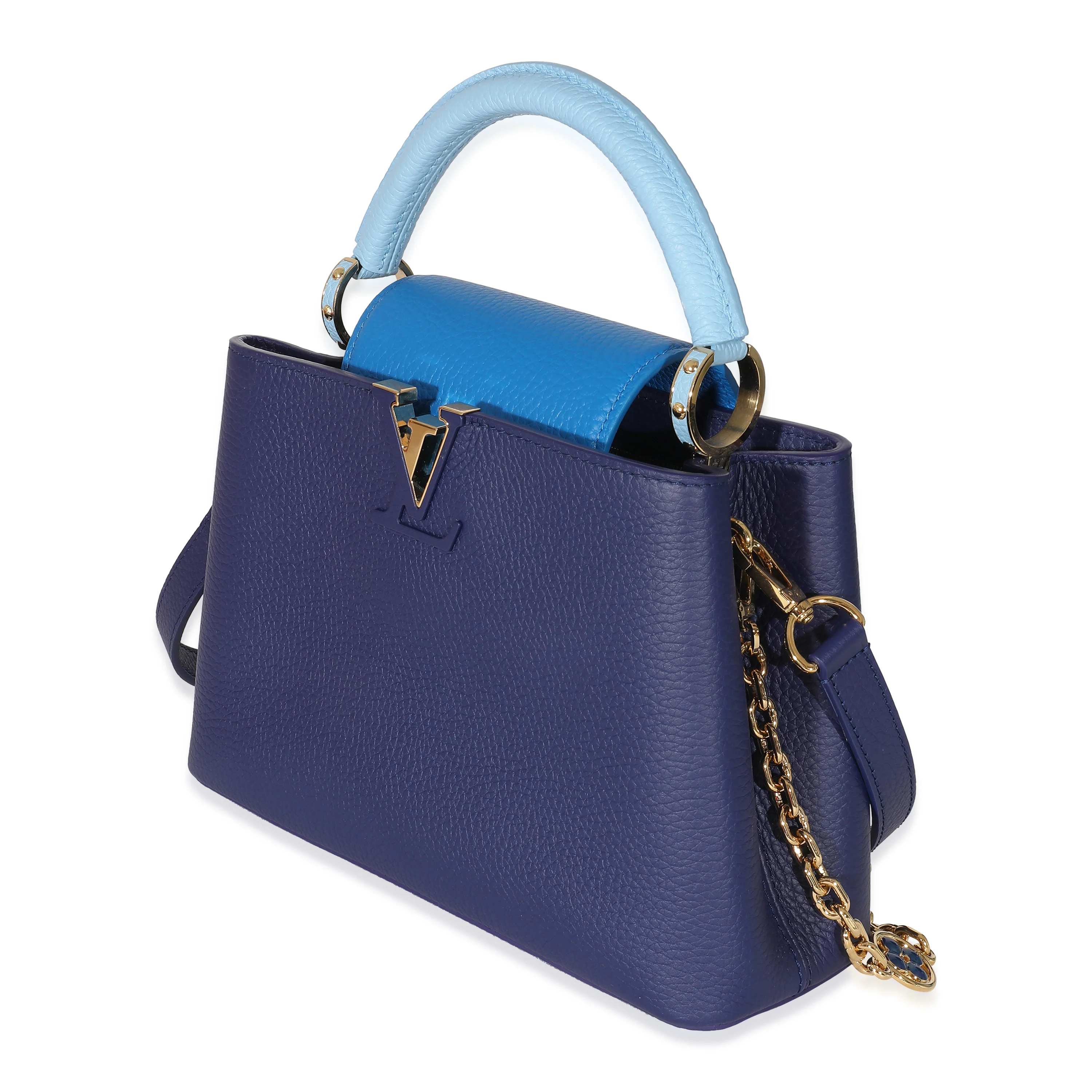 Louis Vuitton Taurillon Blue Tan Monogram Flowers Capucines BB - Image 2