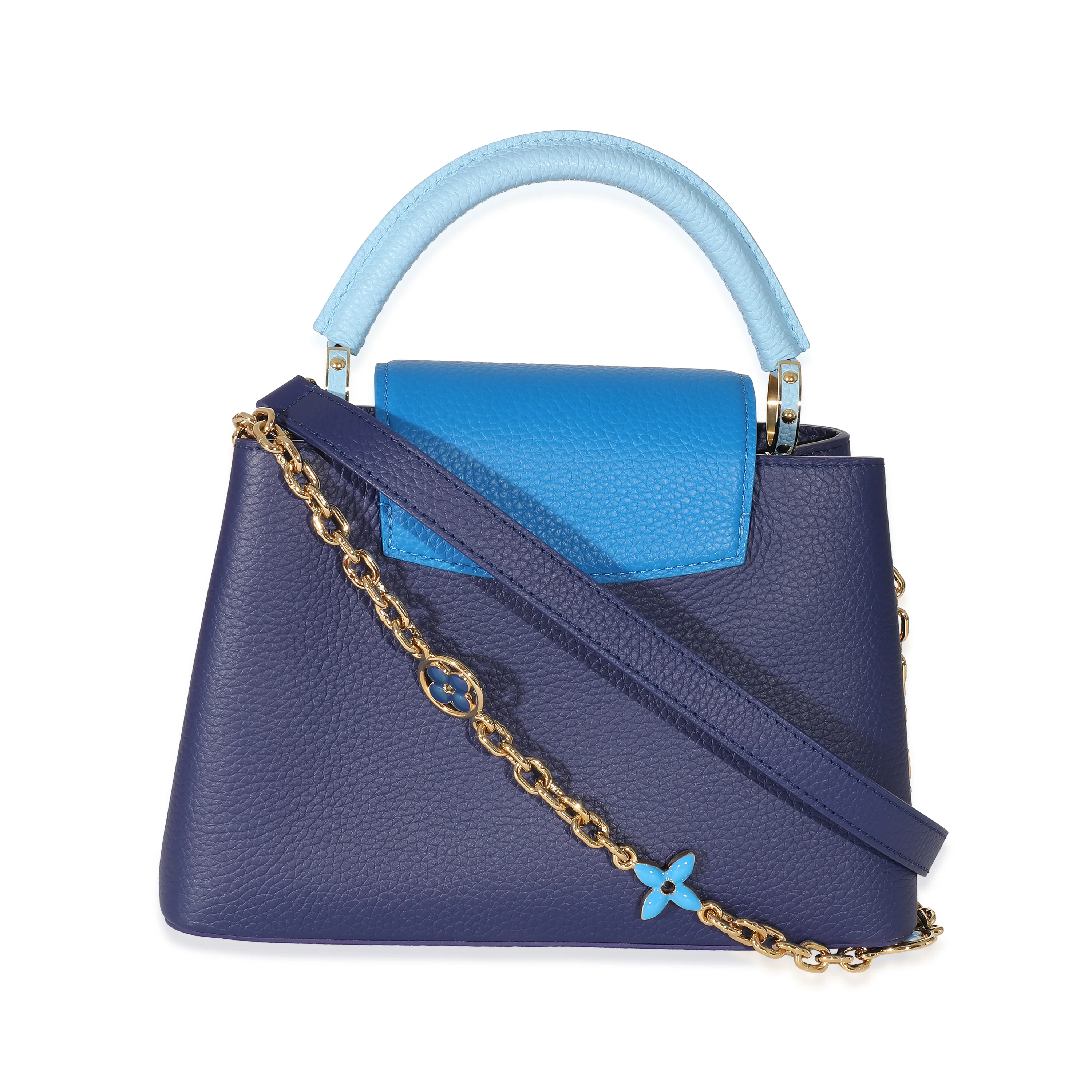 Louis Vuitton Taurillon Blue Tan Monogram Flowers Capucines BB - Image 3