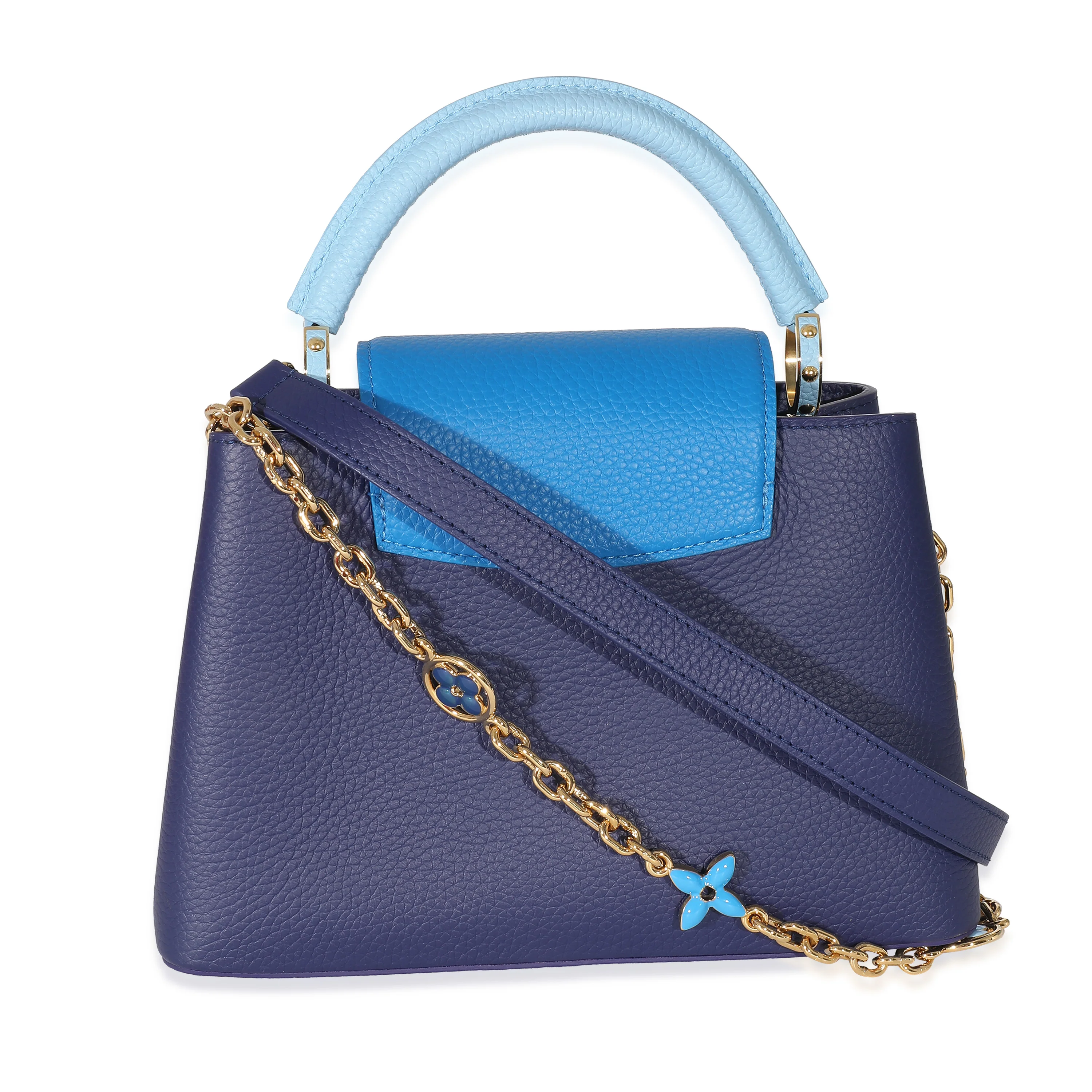 Louis Vuitton Taurillon Blue Tan Monogram Flowers Capucines BB - Image 4