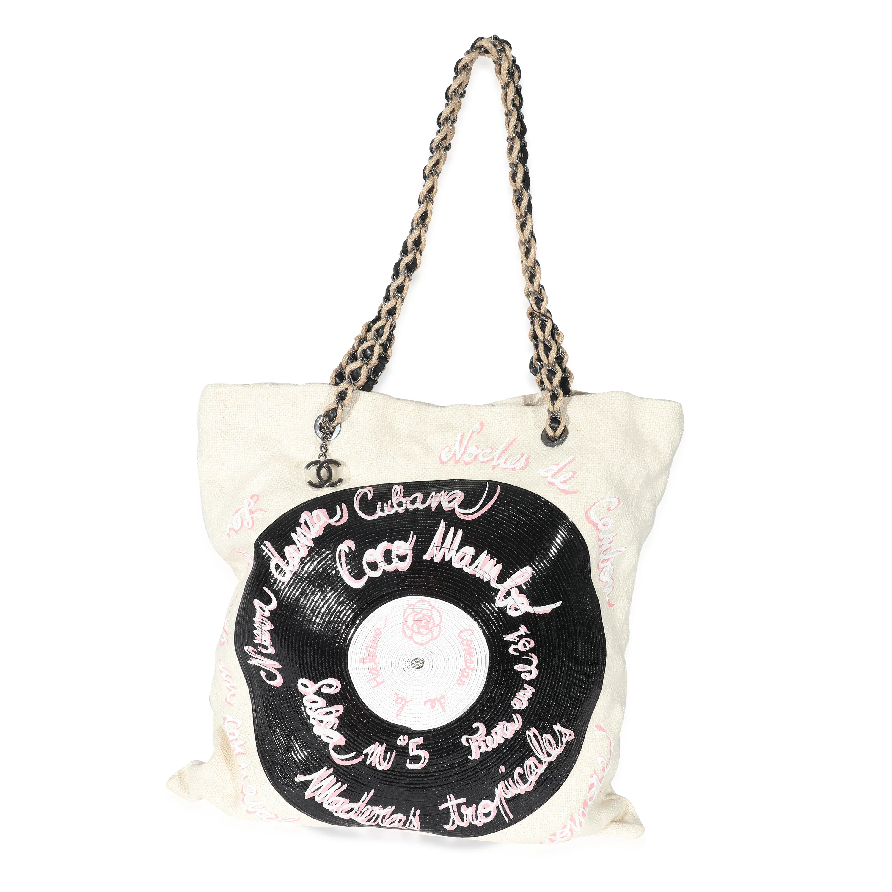 Chanel 17C Beige Canvas Paris Coco Cuba Record Tote