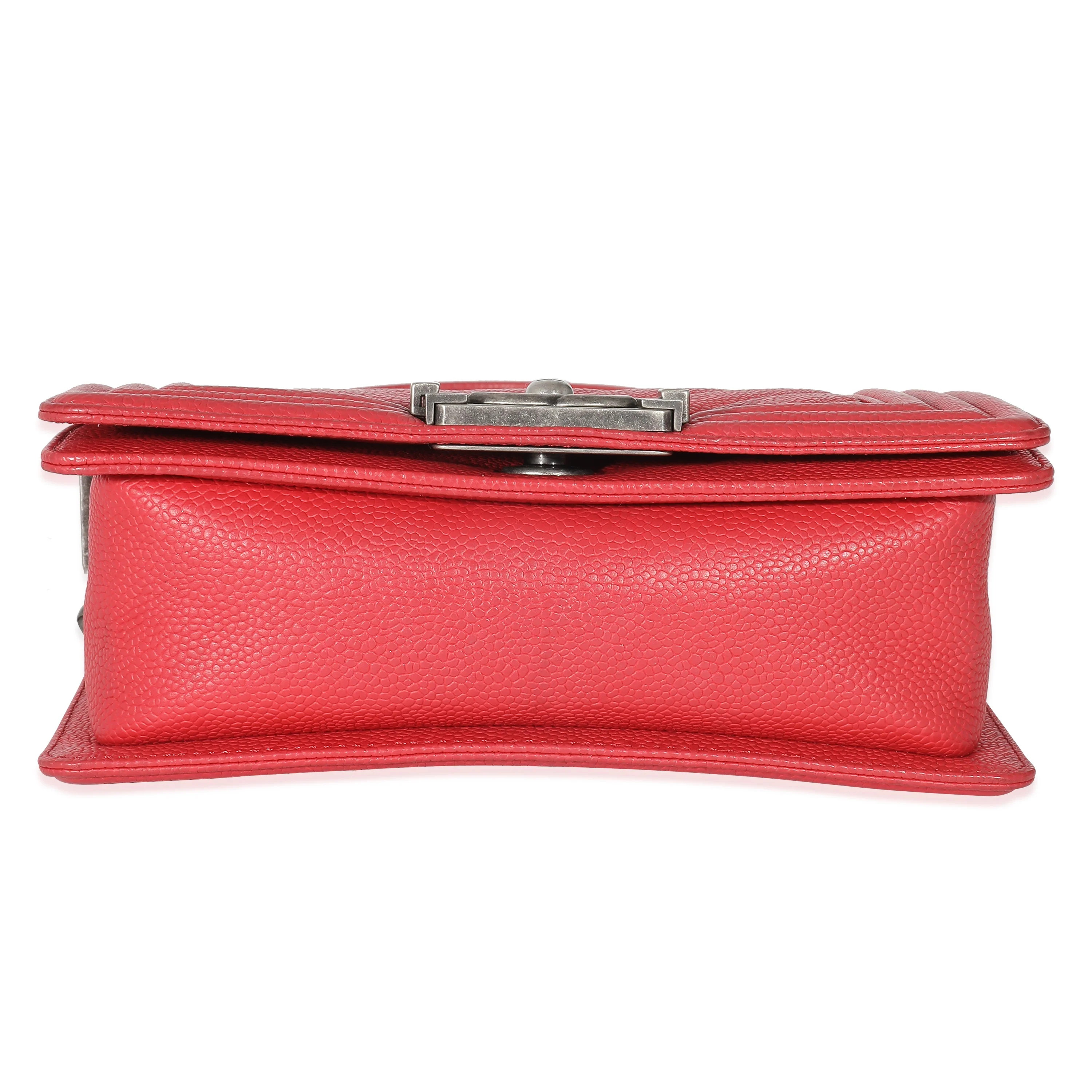 Chanel Red Caviar Chevron Small Boy Bag - Image 5