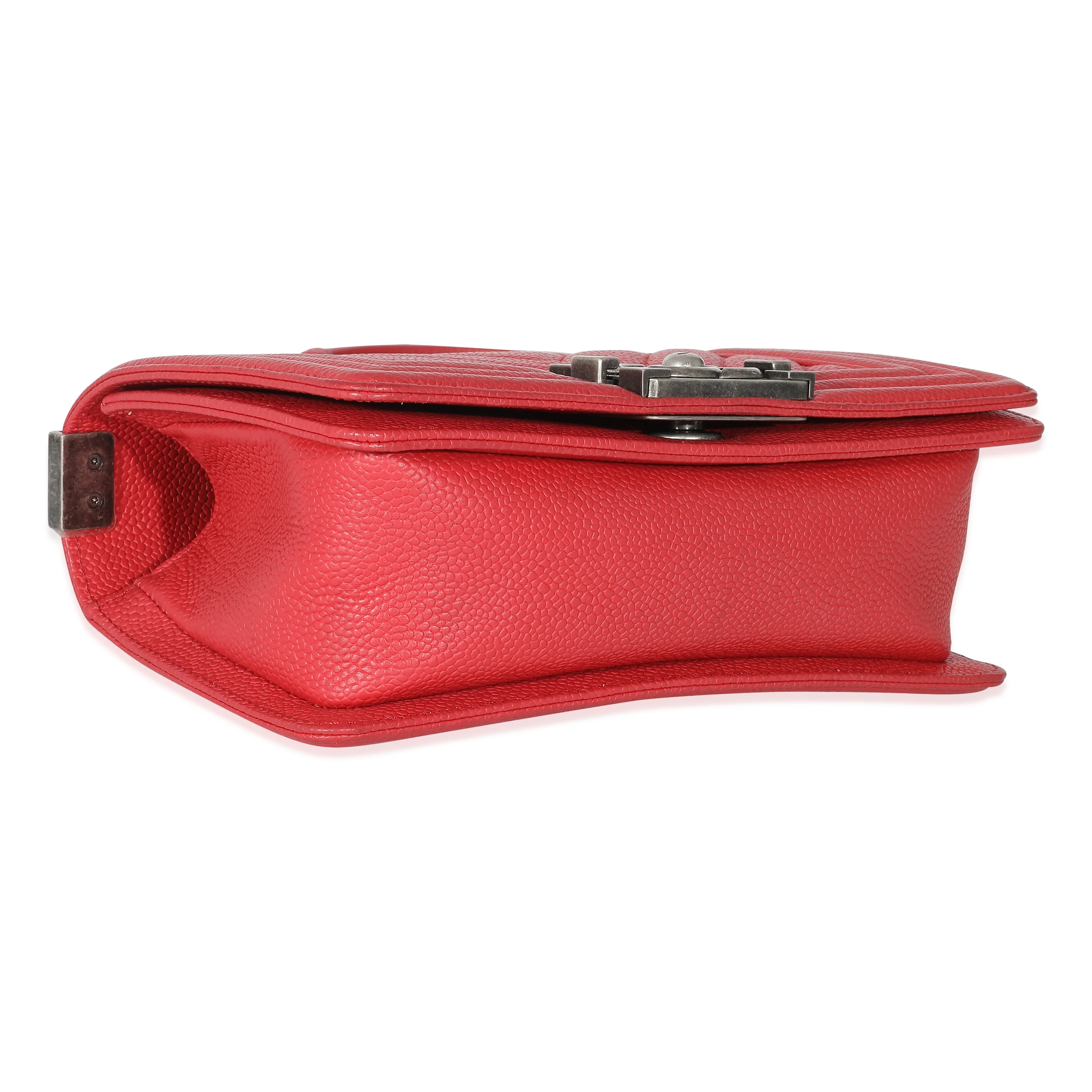 Chanel Red Caviar Chevron Small Boy Bag - Image 6