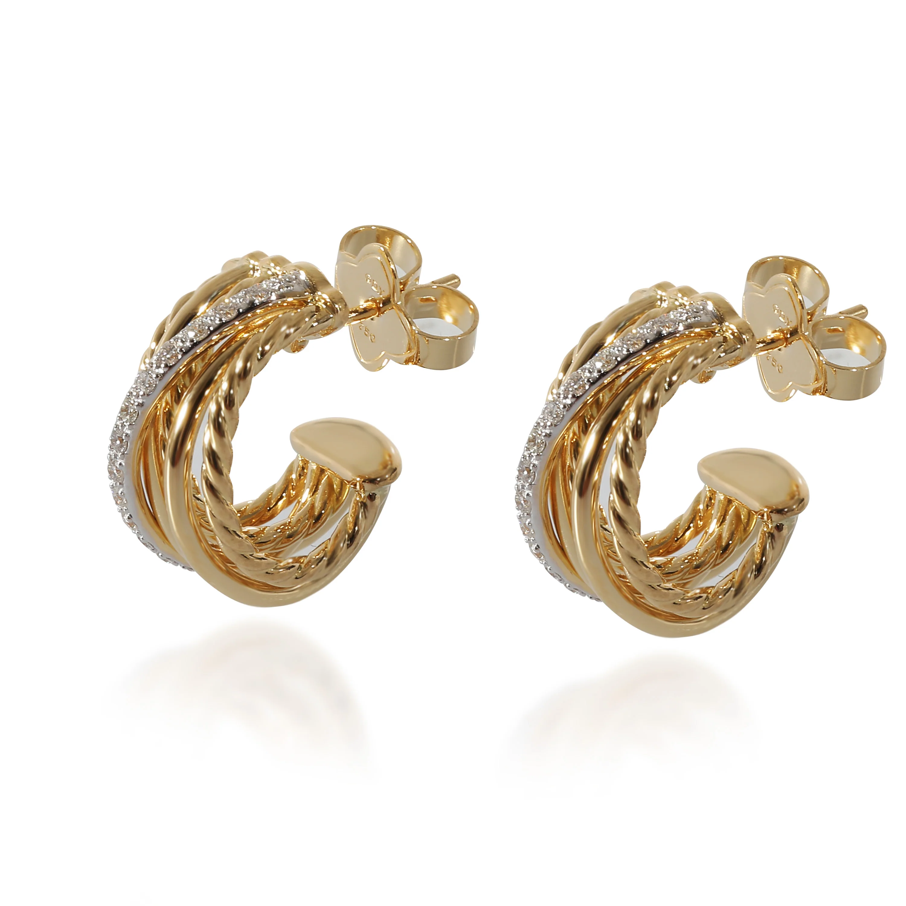 David Yurman Crossover Diamond Earrings in 18K Yellow Gold 0.34 CTW - Image 2