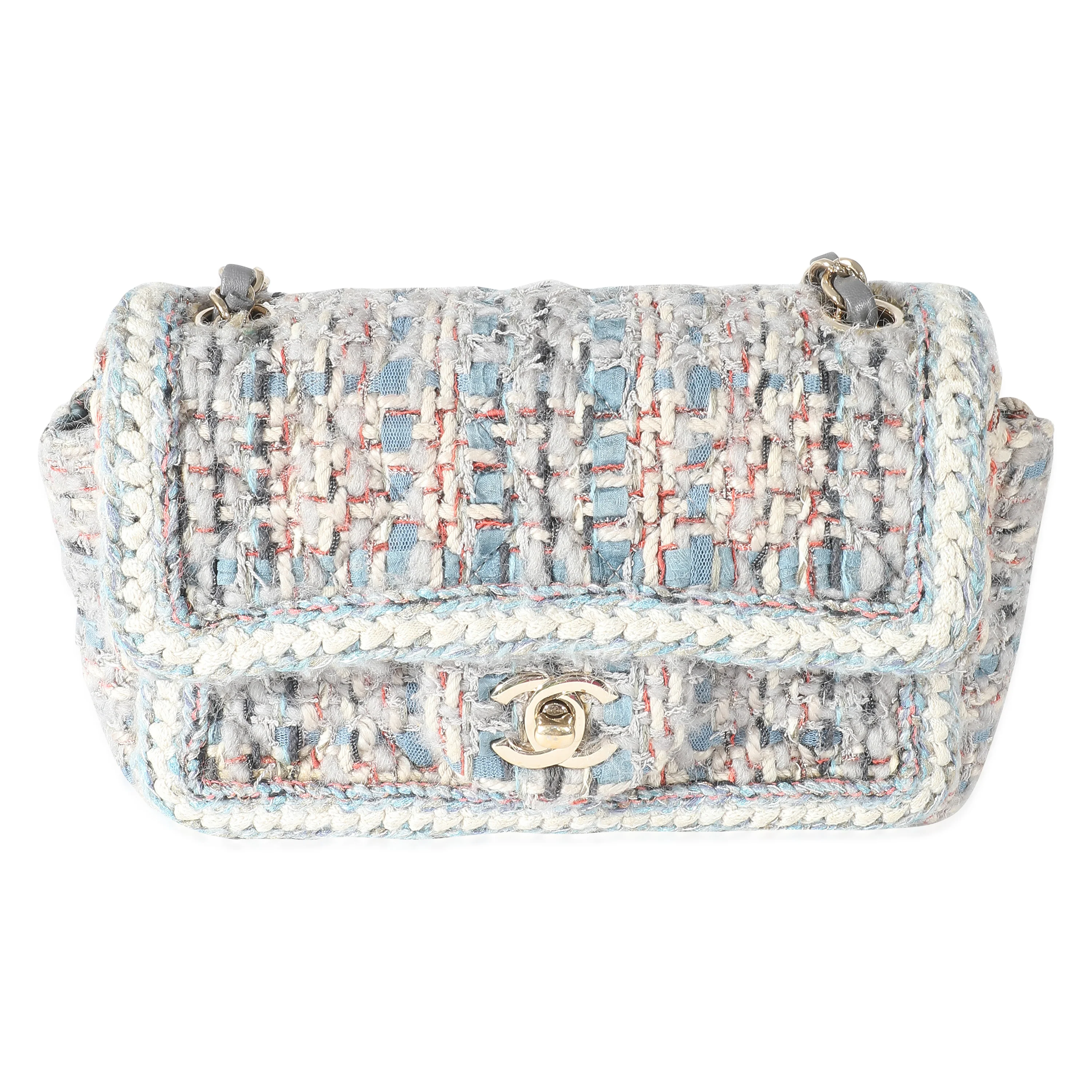 Chanel Grey Blue Braided Quilted Tweed Mini Flap Bag