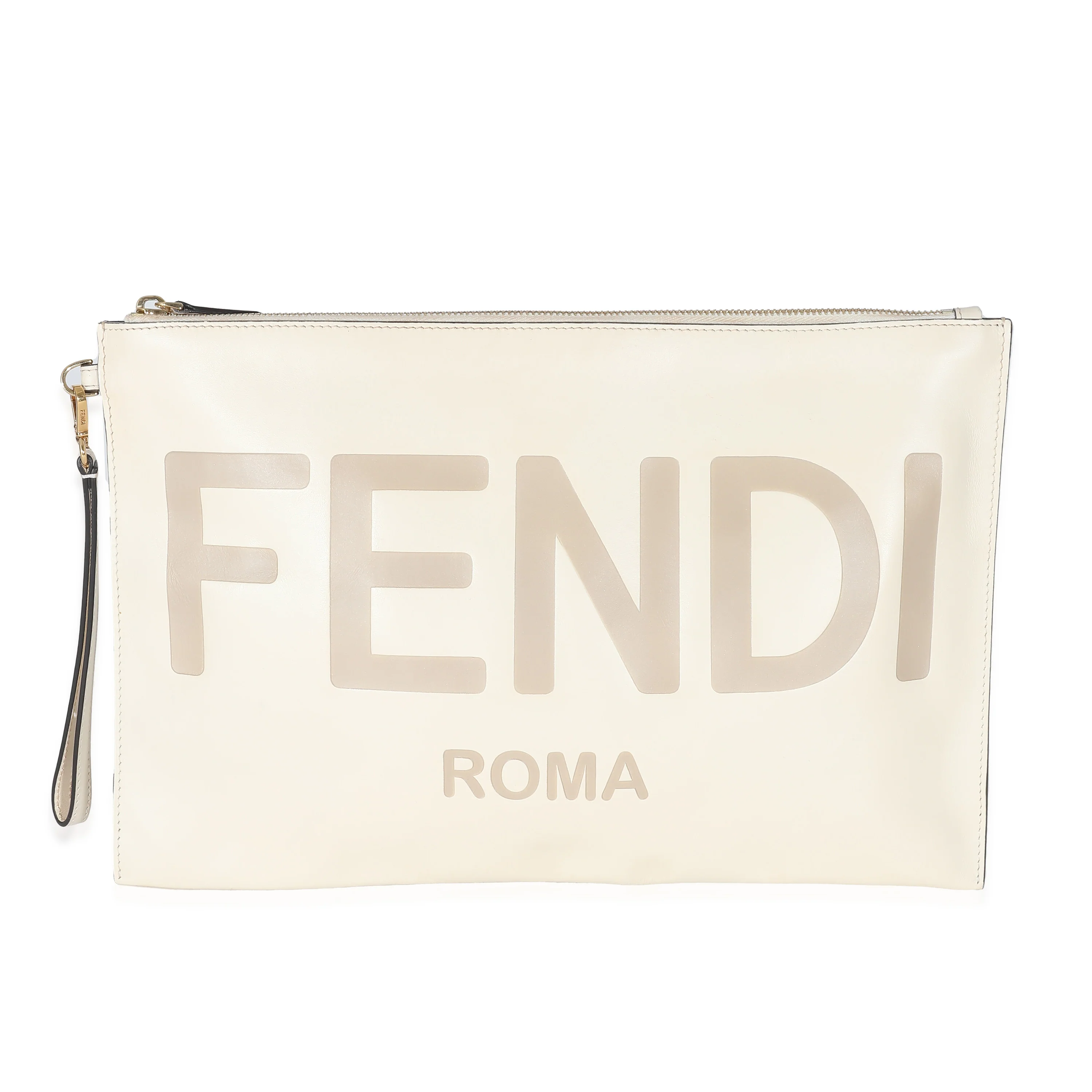 Fendi Blanc Calfskin Large Roma Flat Pouch