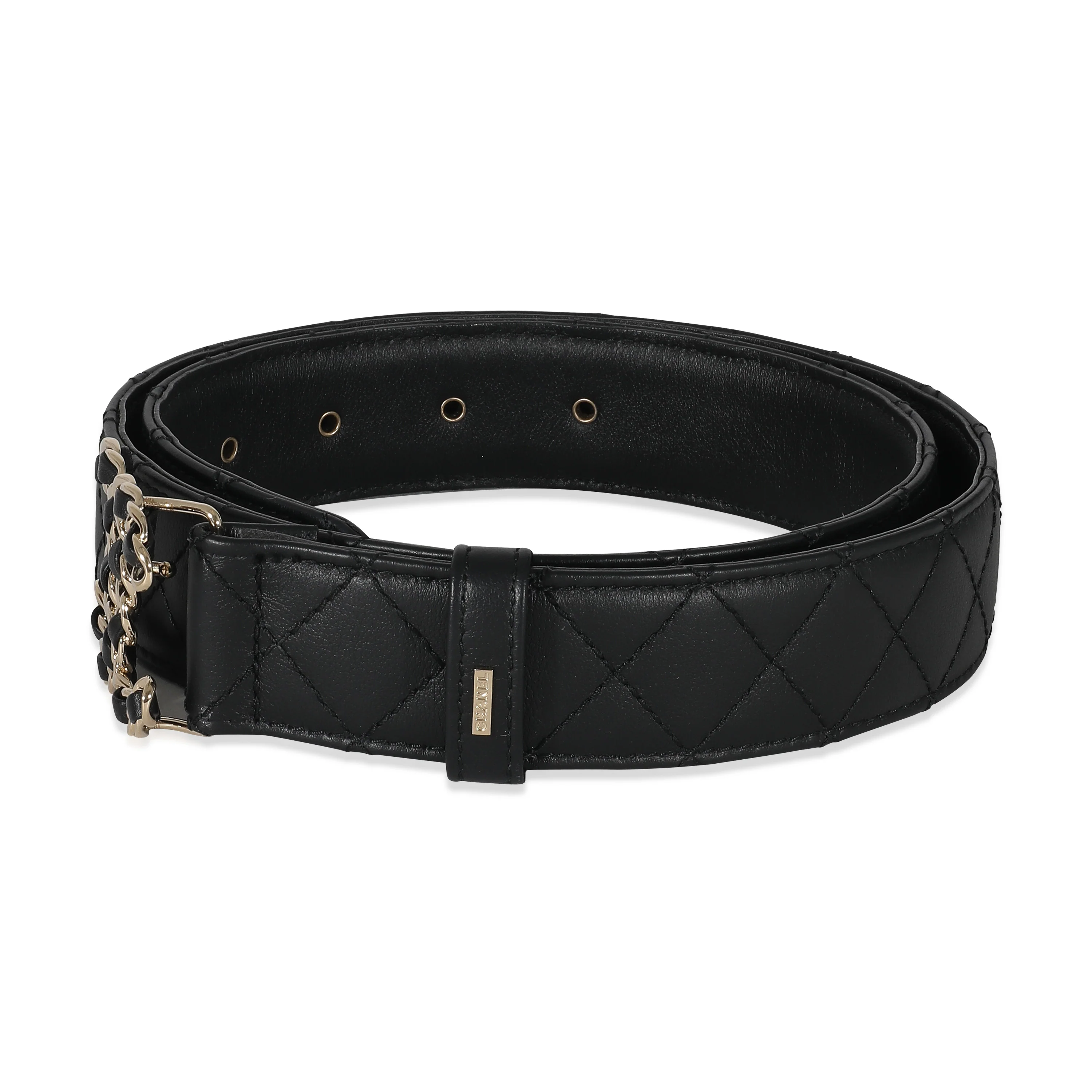 Chanel B22 Black Quilted Calfskin CC Chain Belt 90/36 - Image 2