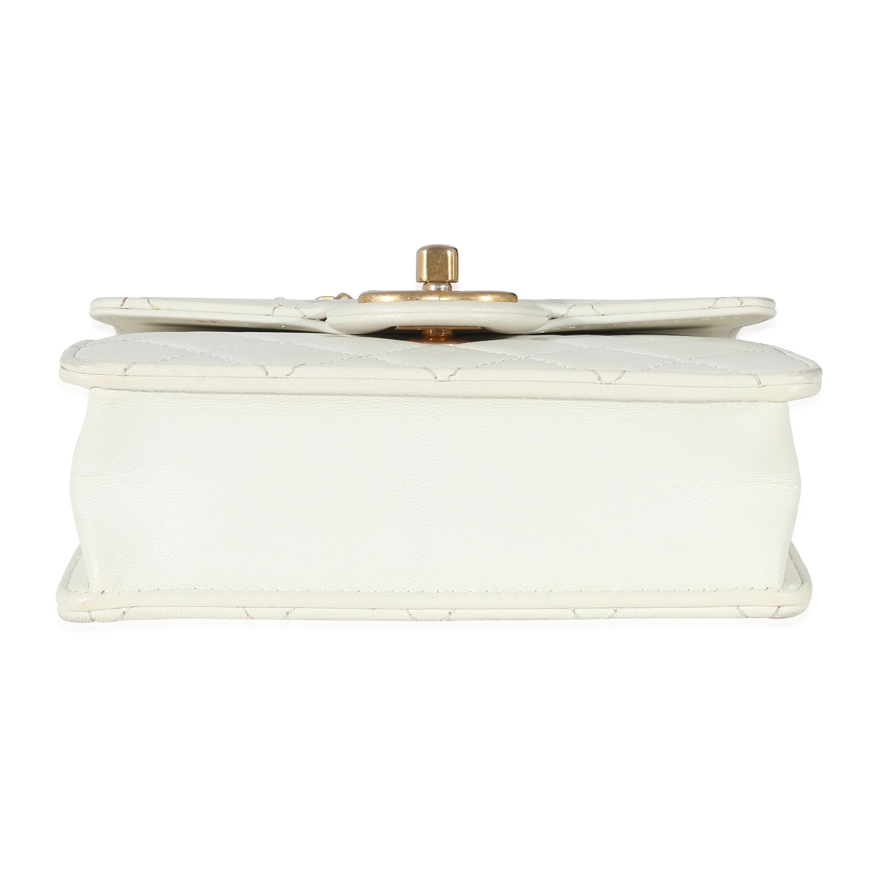 White Quilted Goatskin Vertical Chic Pearls Flap Bag - Image 5