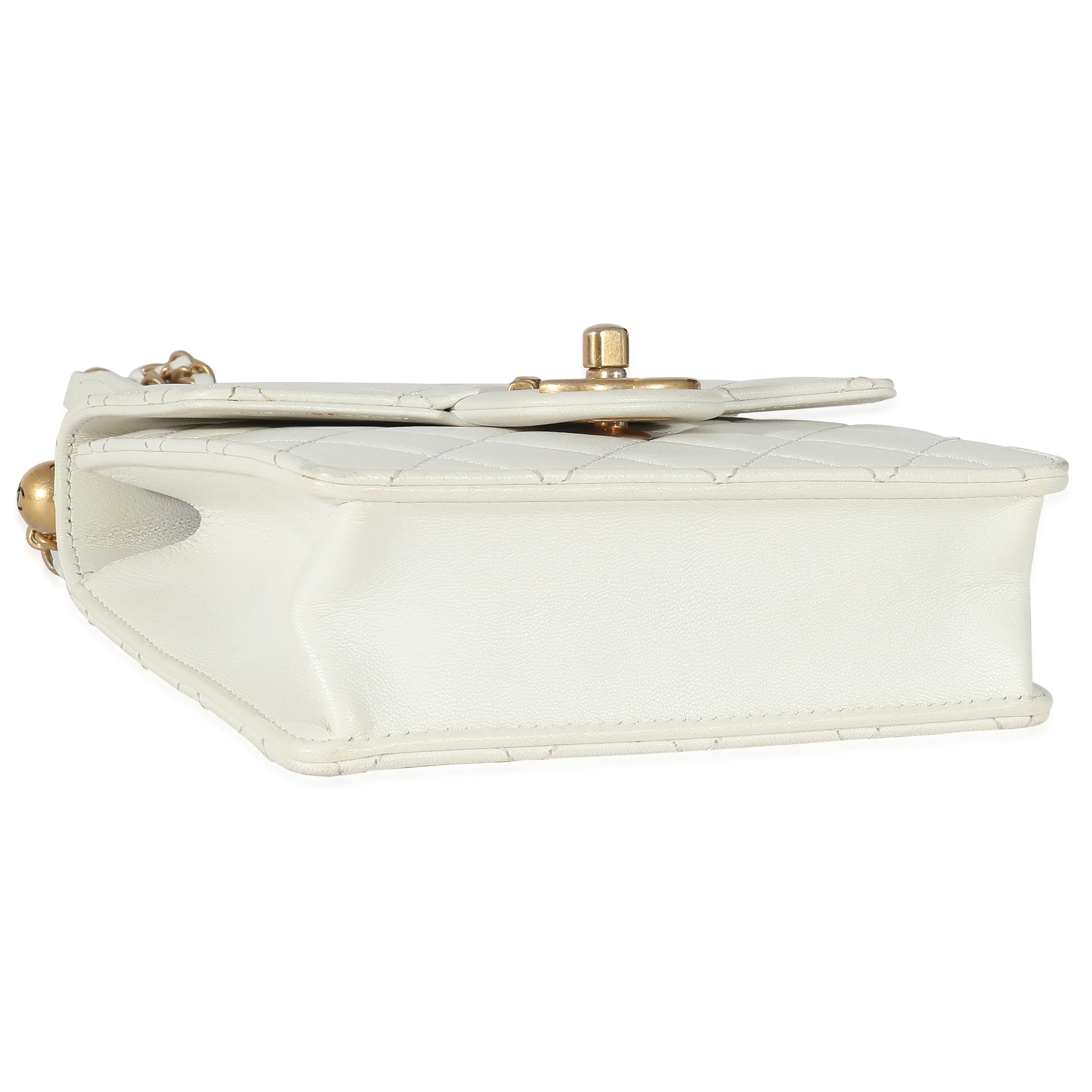 White Quilted Goatskin Vertical Chic Pearls Flap Bag - Image 6
