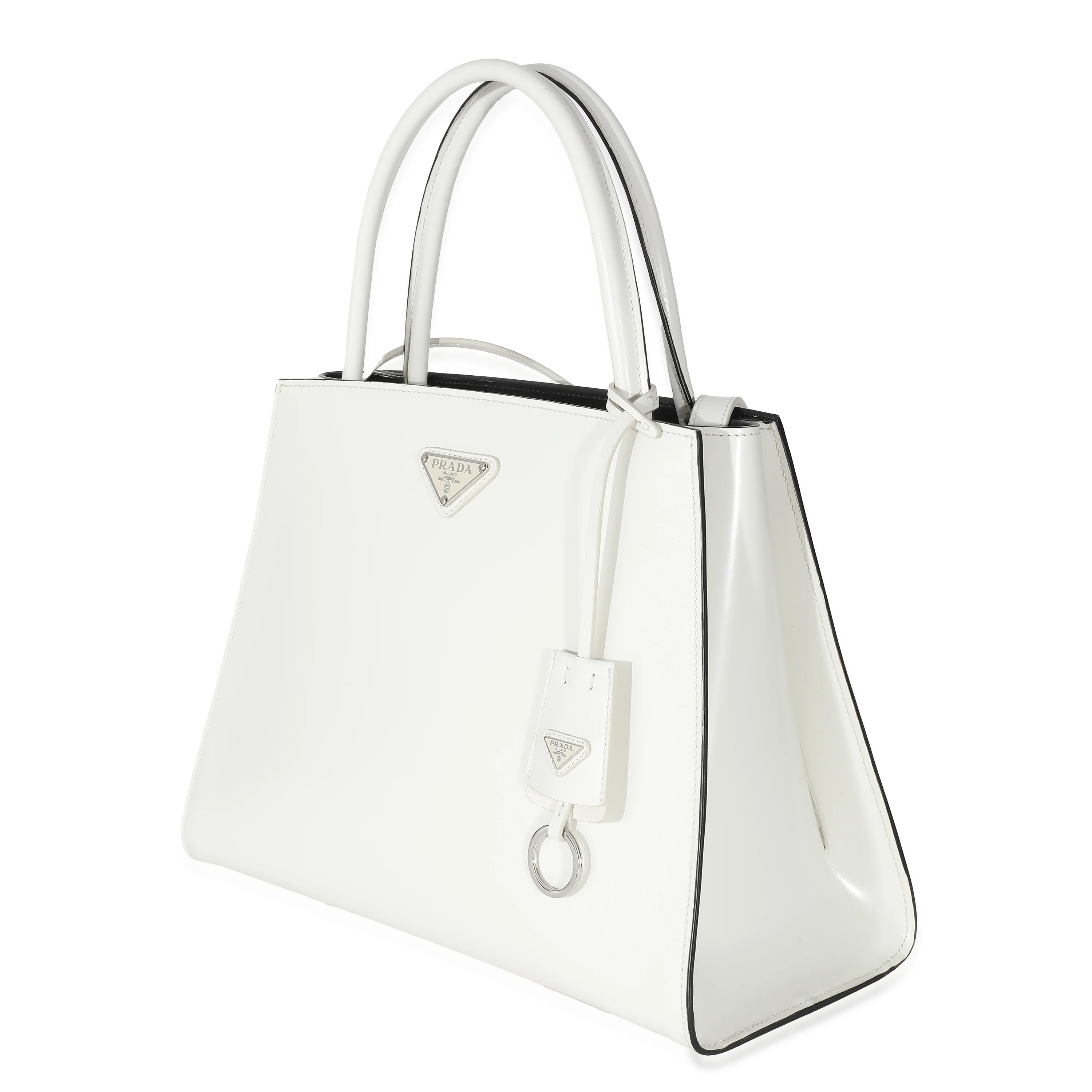 White Leather Trapeze Logo Plaque Tote - Image 2