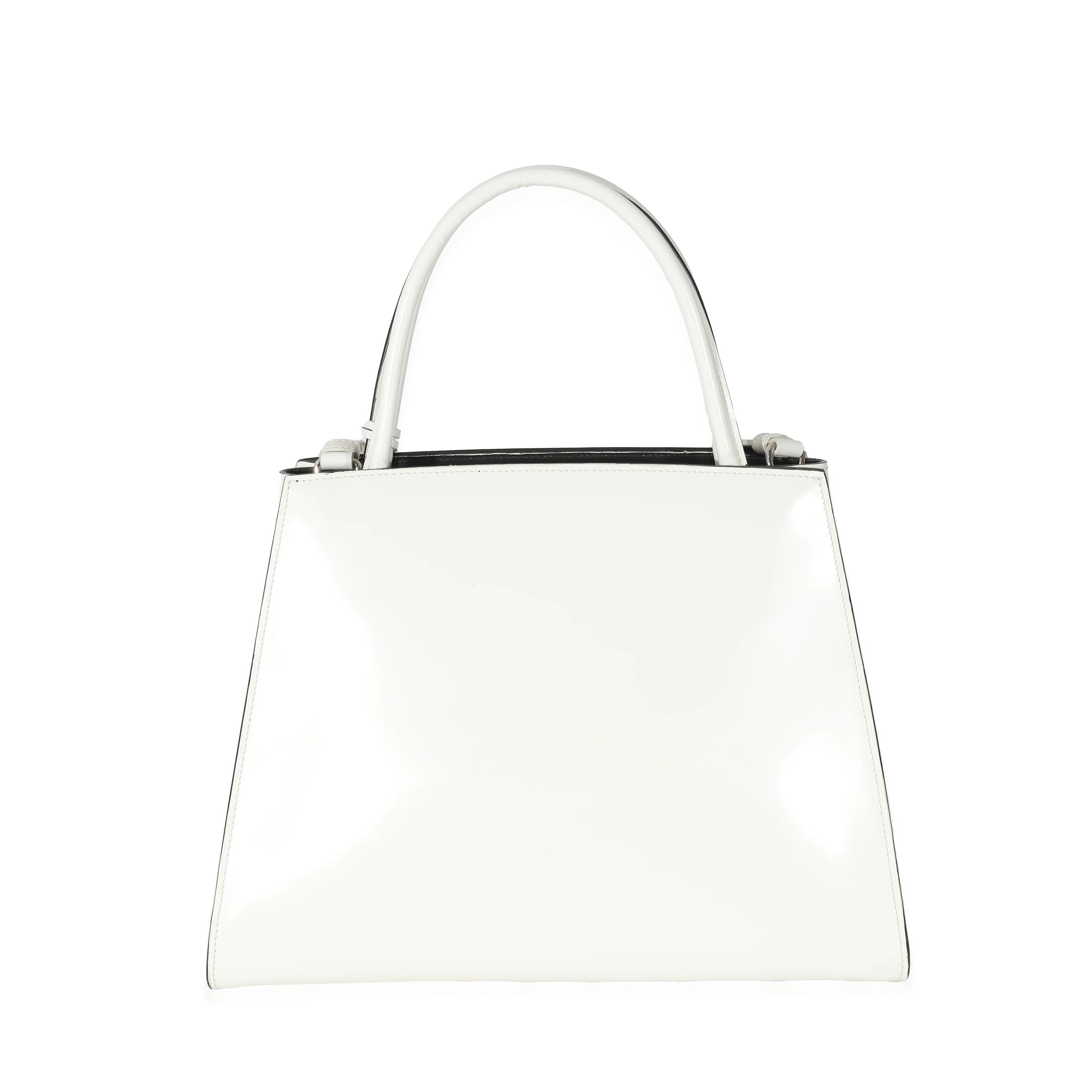 White Leather Trapeze Logo Plaque Tote - Image 5
