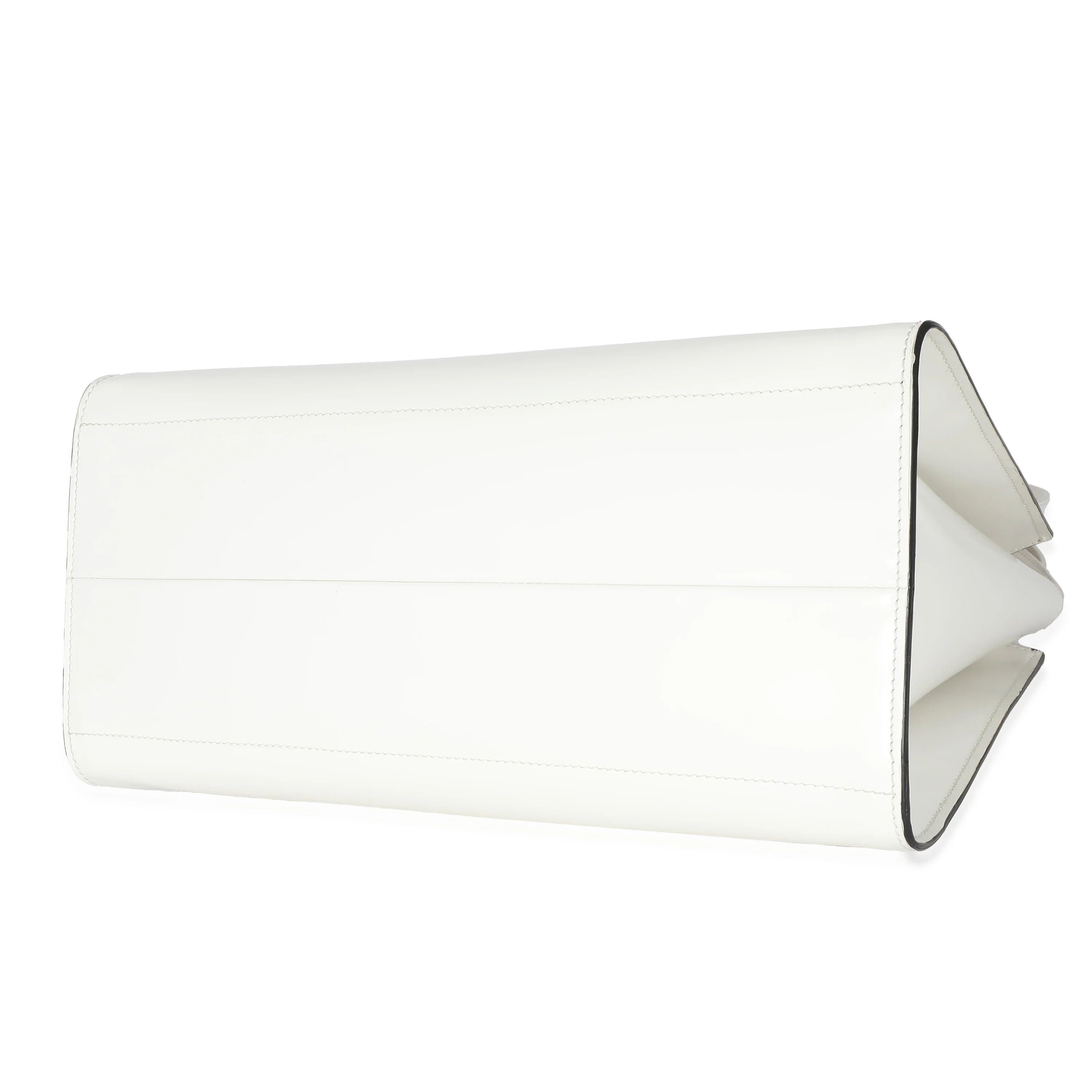 White Leather Trapeze Logo Plaque Tote - Image 6