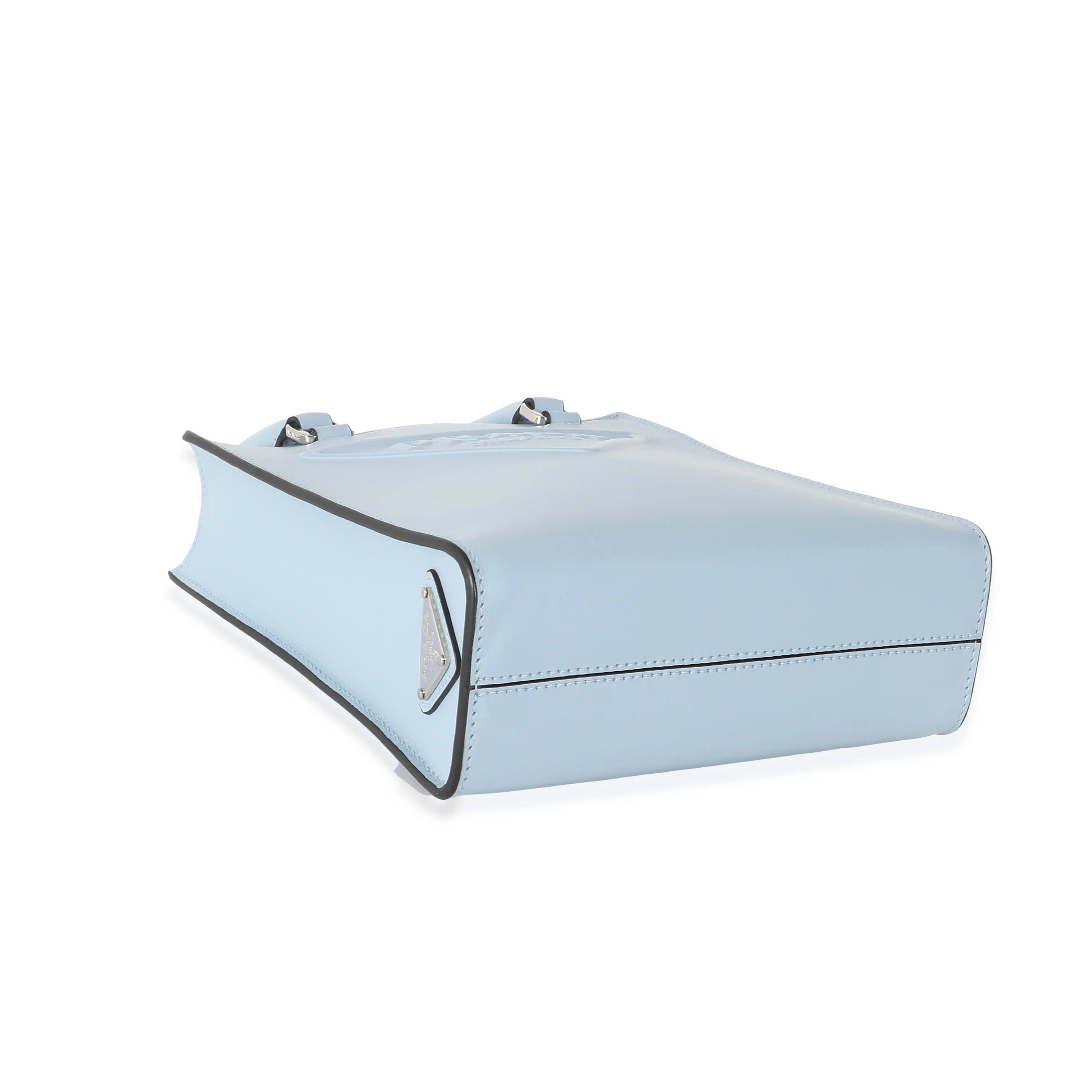 Prada Blue Smooth Leather Logo Embossed Mini Tote - Image 2