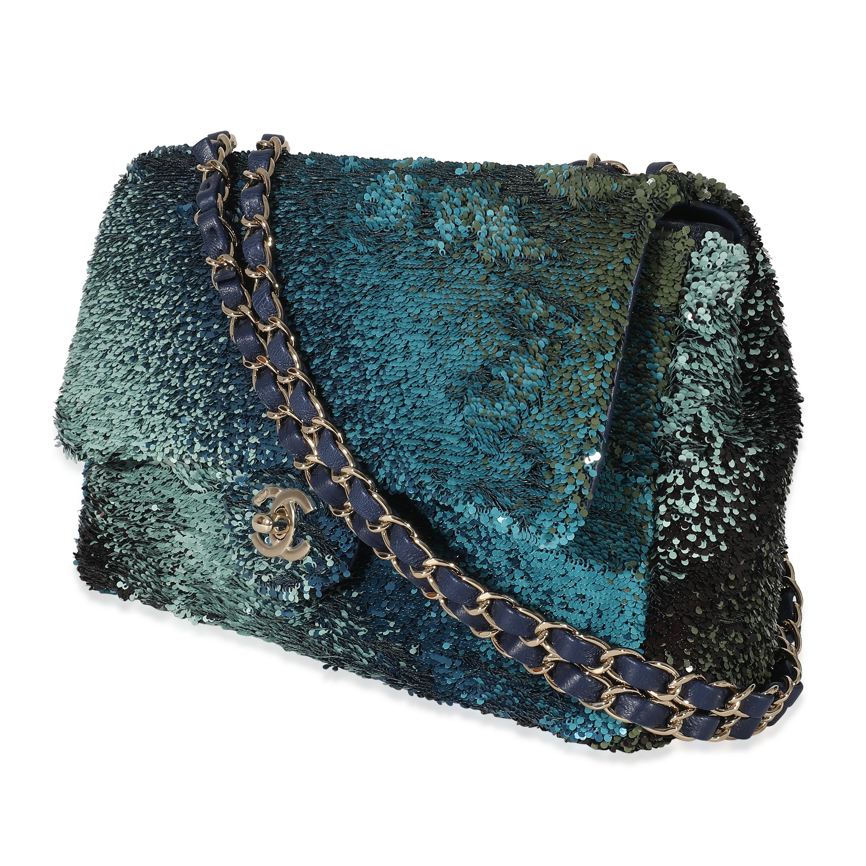 Chanel Blue Ombré Sequin Medium Classic Single Flap Bag - Image 2