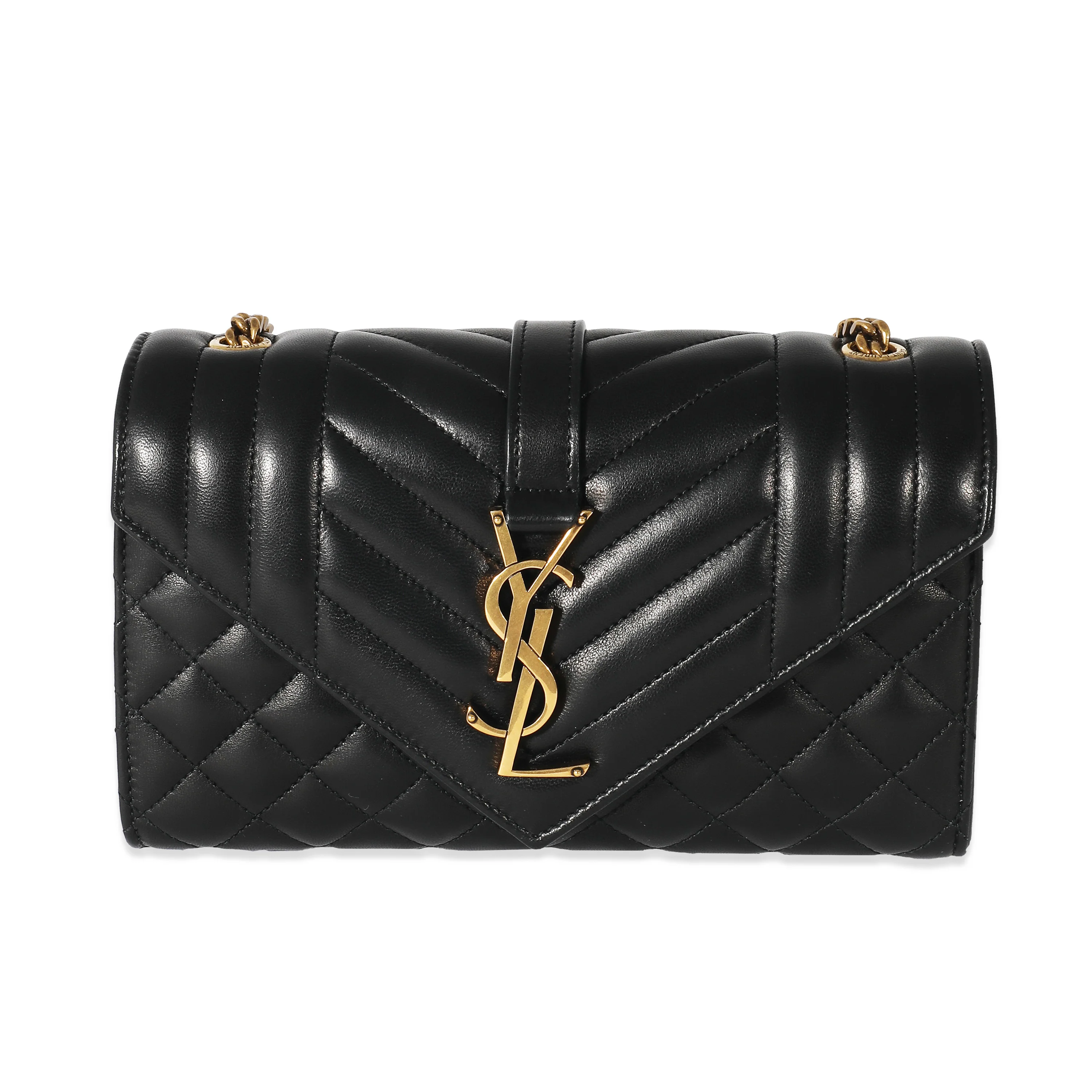 Saint Laurent Black Lambskin Mixed Matelasse Triquilt Small Envelope Bag