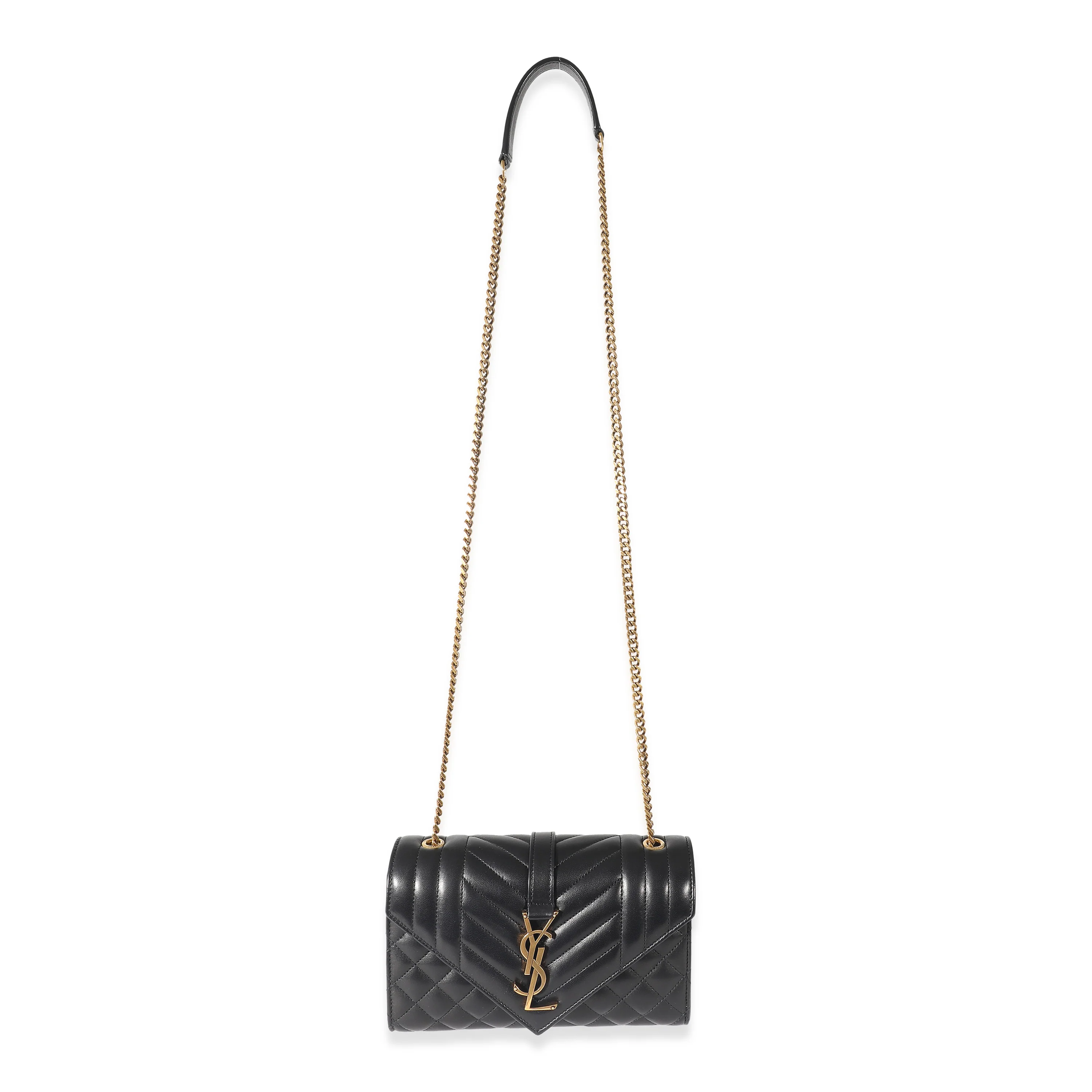 Saint Laurent Black Lambskin Mixed Matelasse Triquilt Small Envelope Bag - Image 6