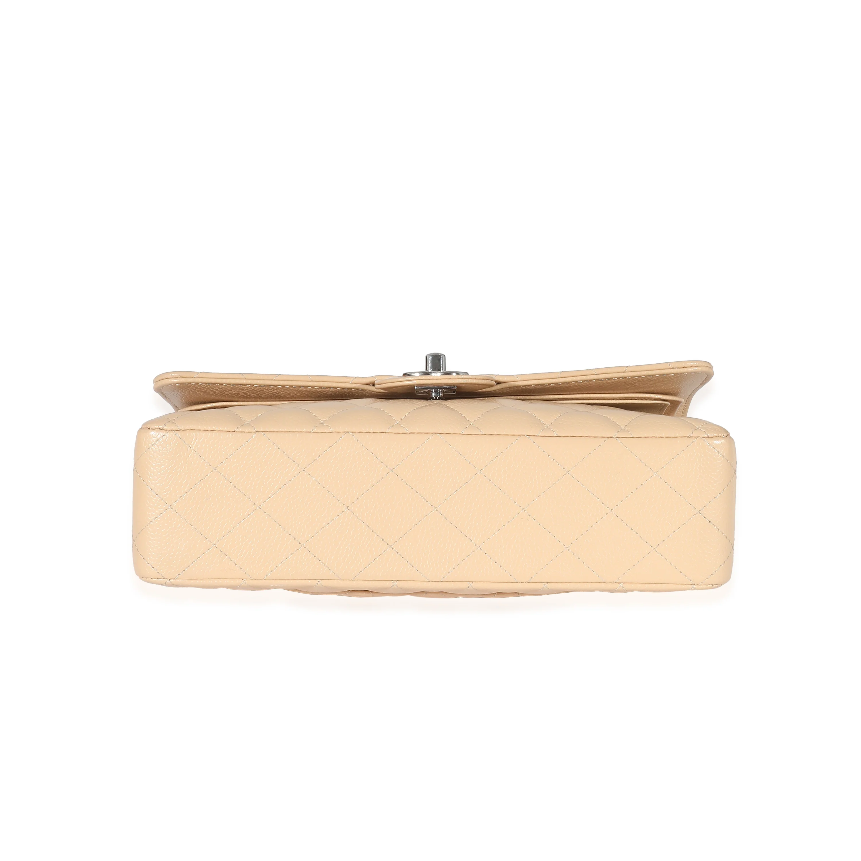 Beige Quilted Caviar Medium Classic Double Flap Handbag - Image 3